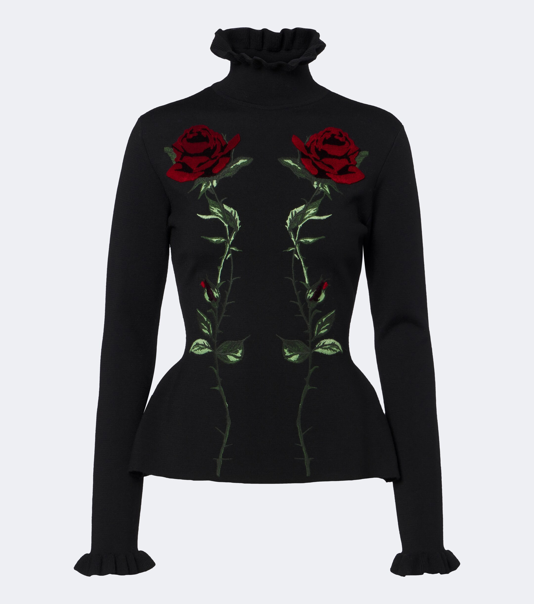Blumarine Blumarine Embroidered ruffled virgin wool sweater