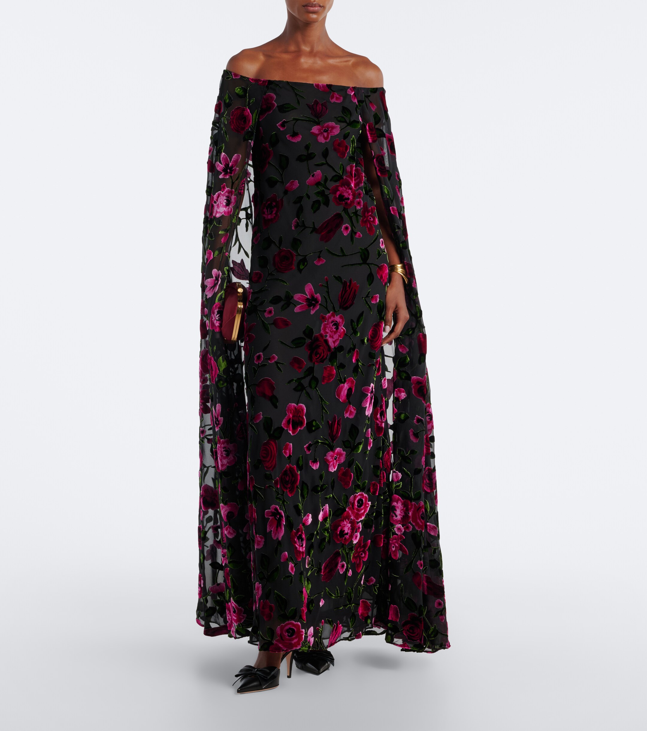 Rodarte Rodarte Caped floral devoré velvet gown