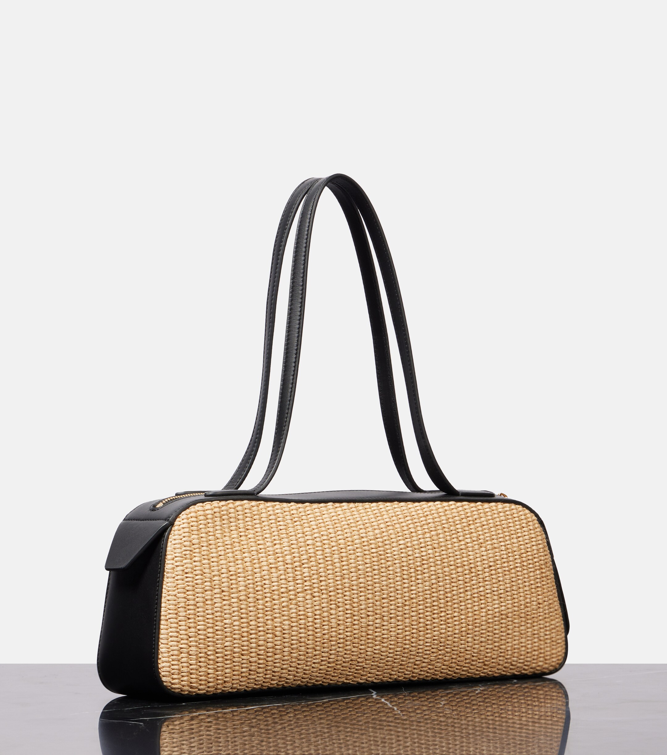 KHAITE Simona leather-trimmed raffia shoulder bag