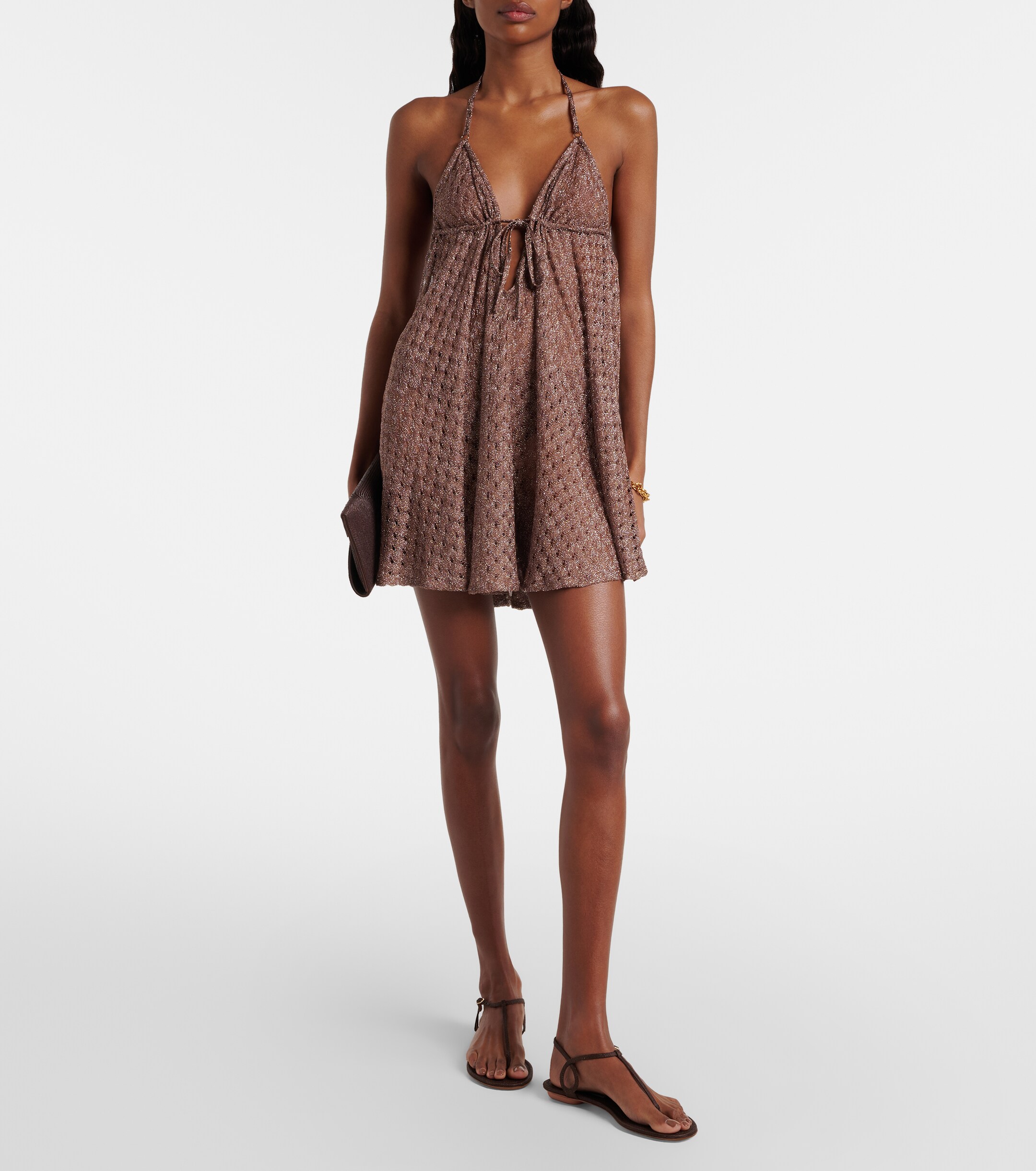 Missoni Missoni Open-knit halterneck lamé beach cover-up