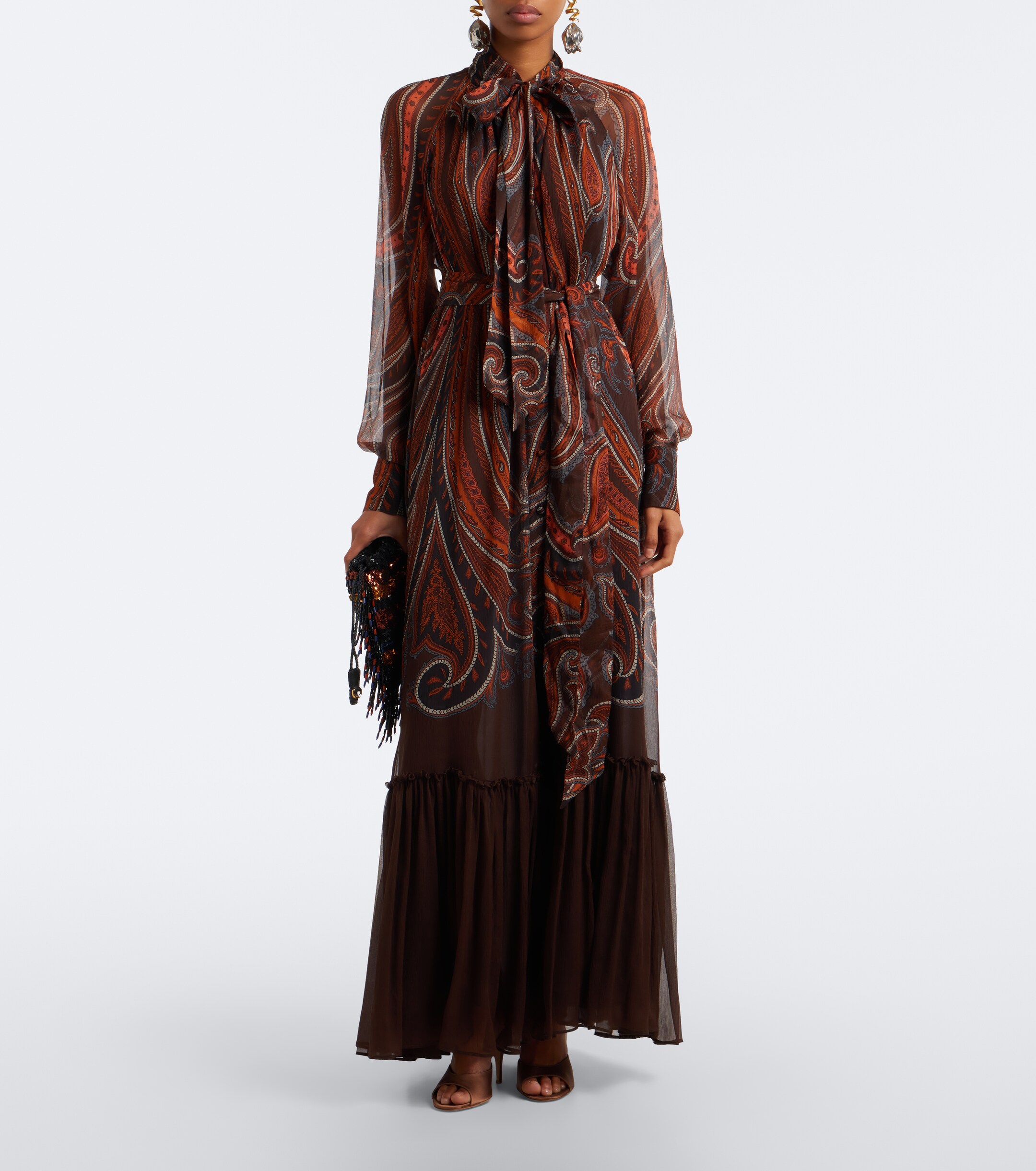 Etro Etro Paisley tie-neck silk maxi dress