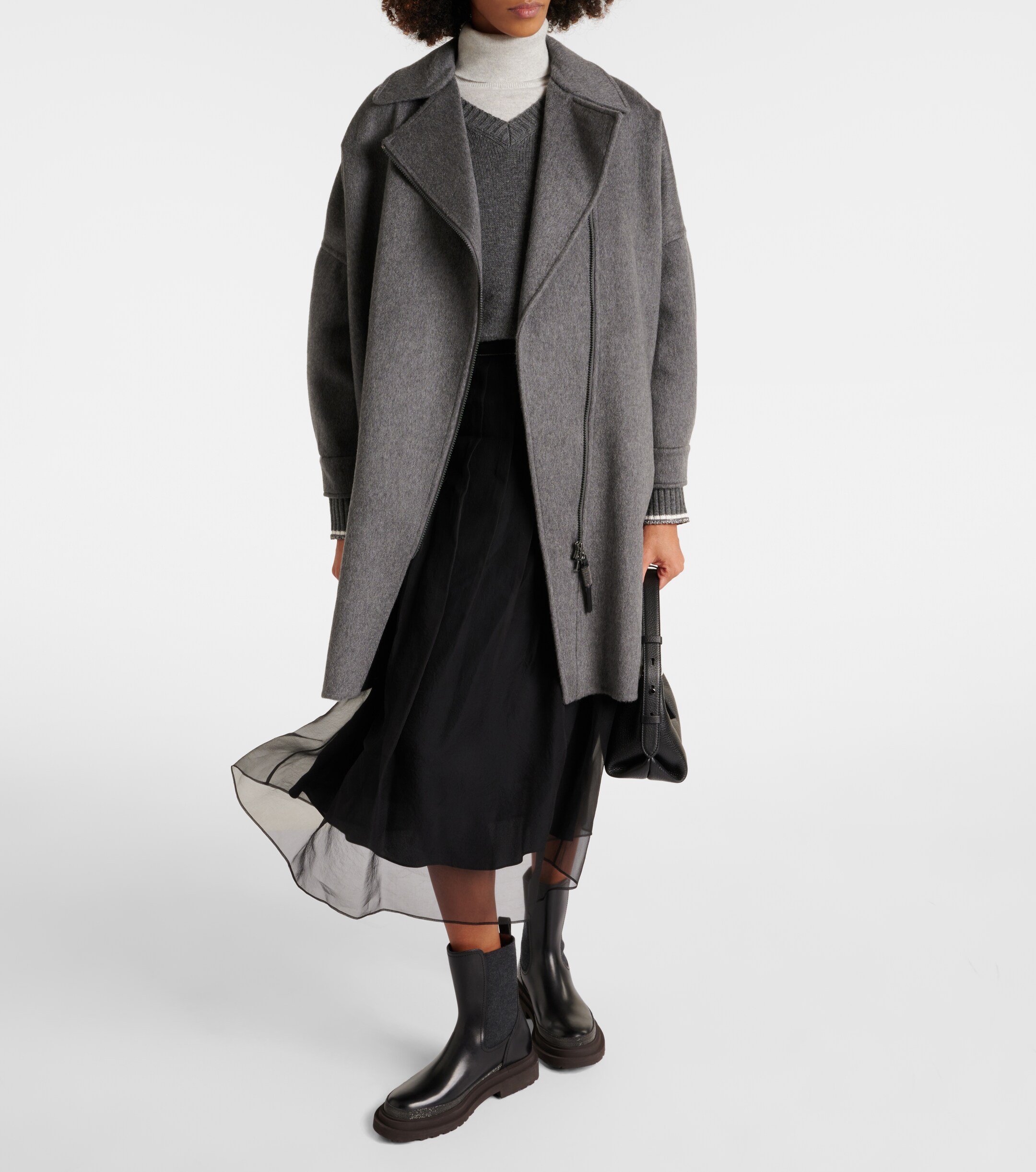 Brunello Cucinelli Pleated silk organza midi skirt