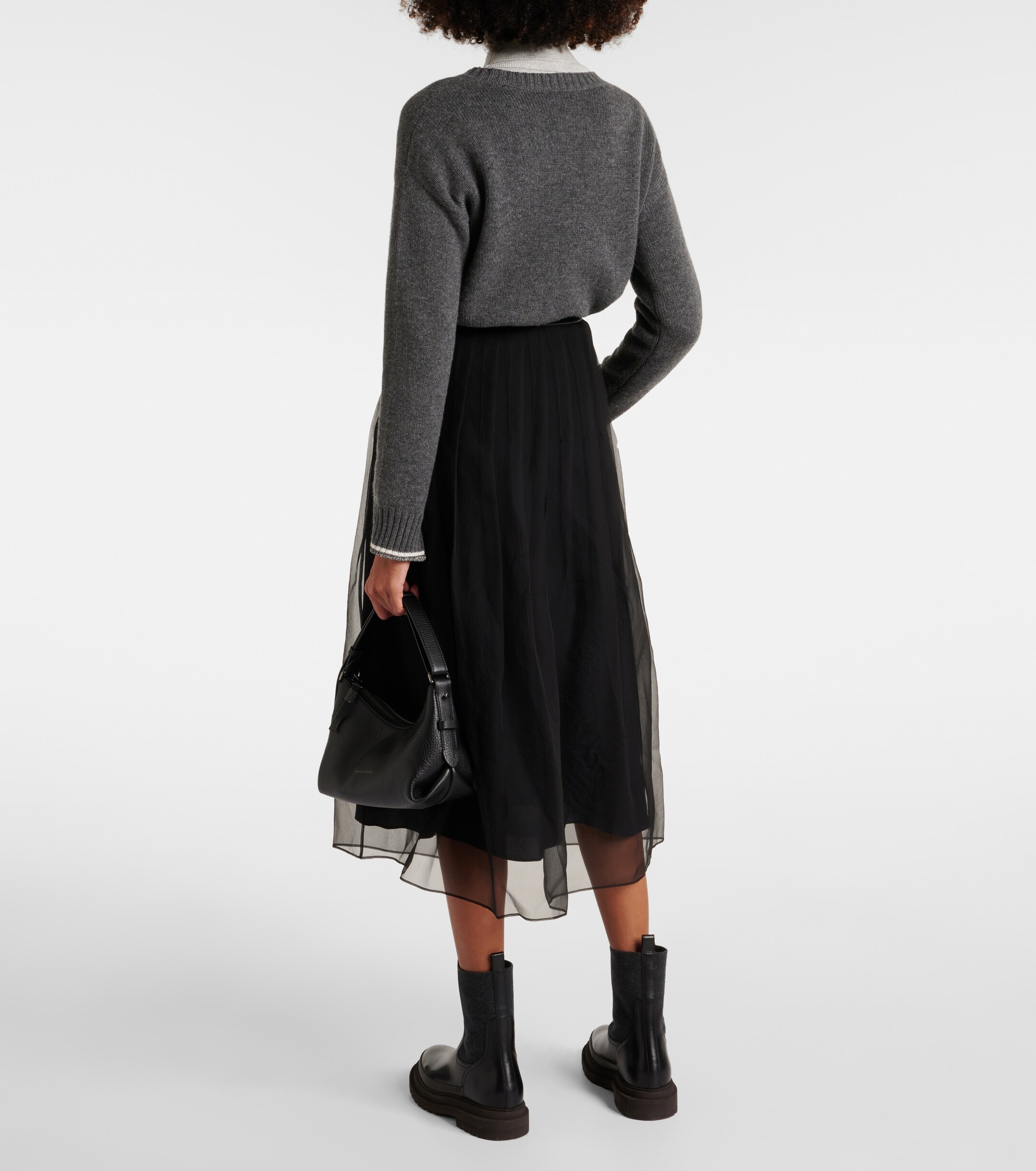 Brunello Cucinelli Pleated silk organza midi skirt thumbnail