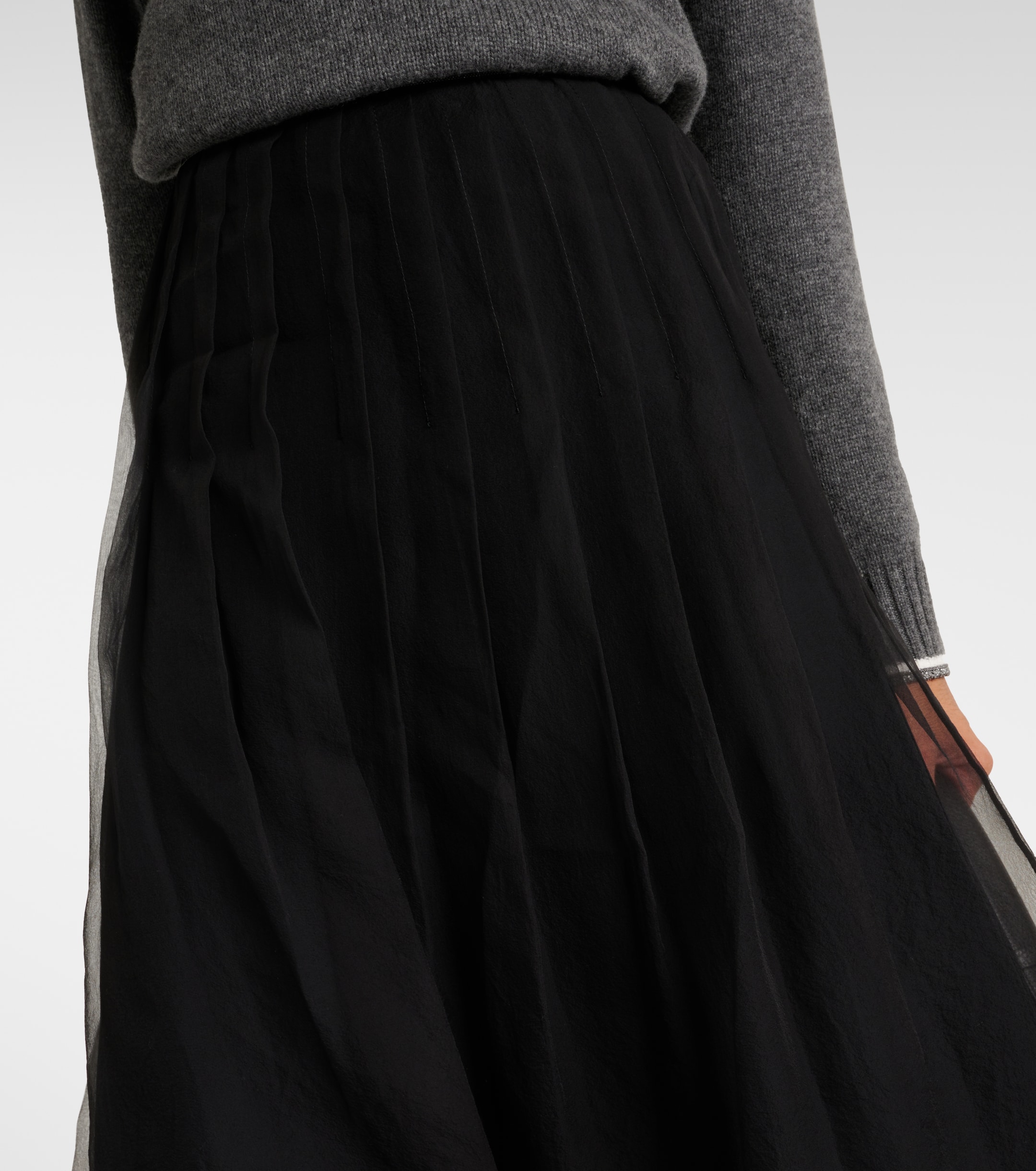 Brunello Cucinelli Pleated silk organza midi skirt thumbnail