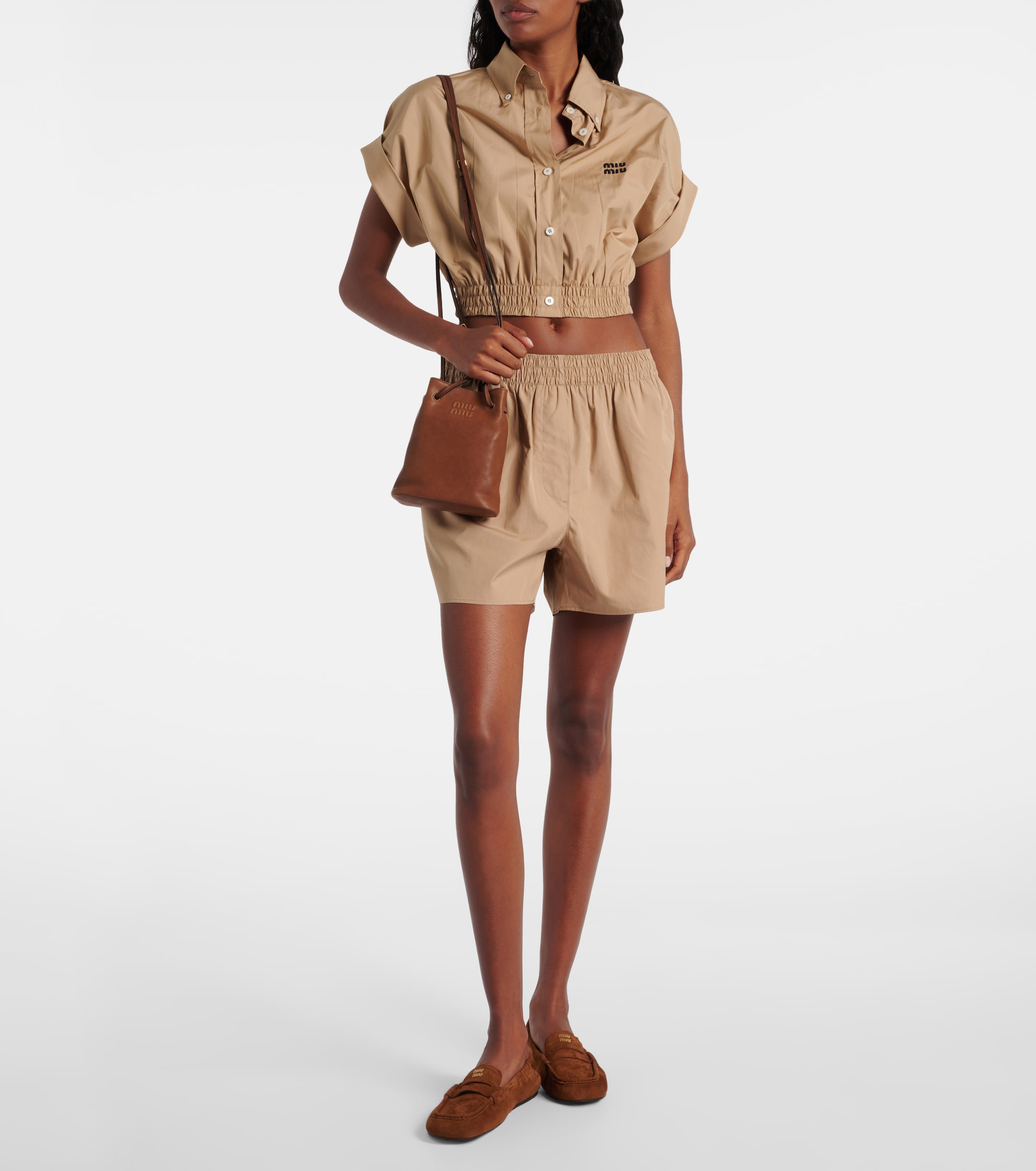 Miu Miu Ruches logo suede loafers