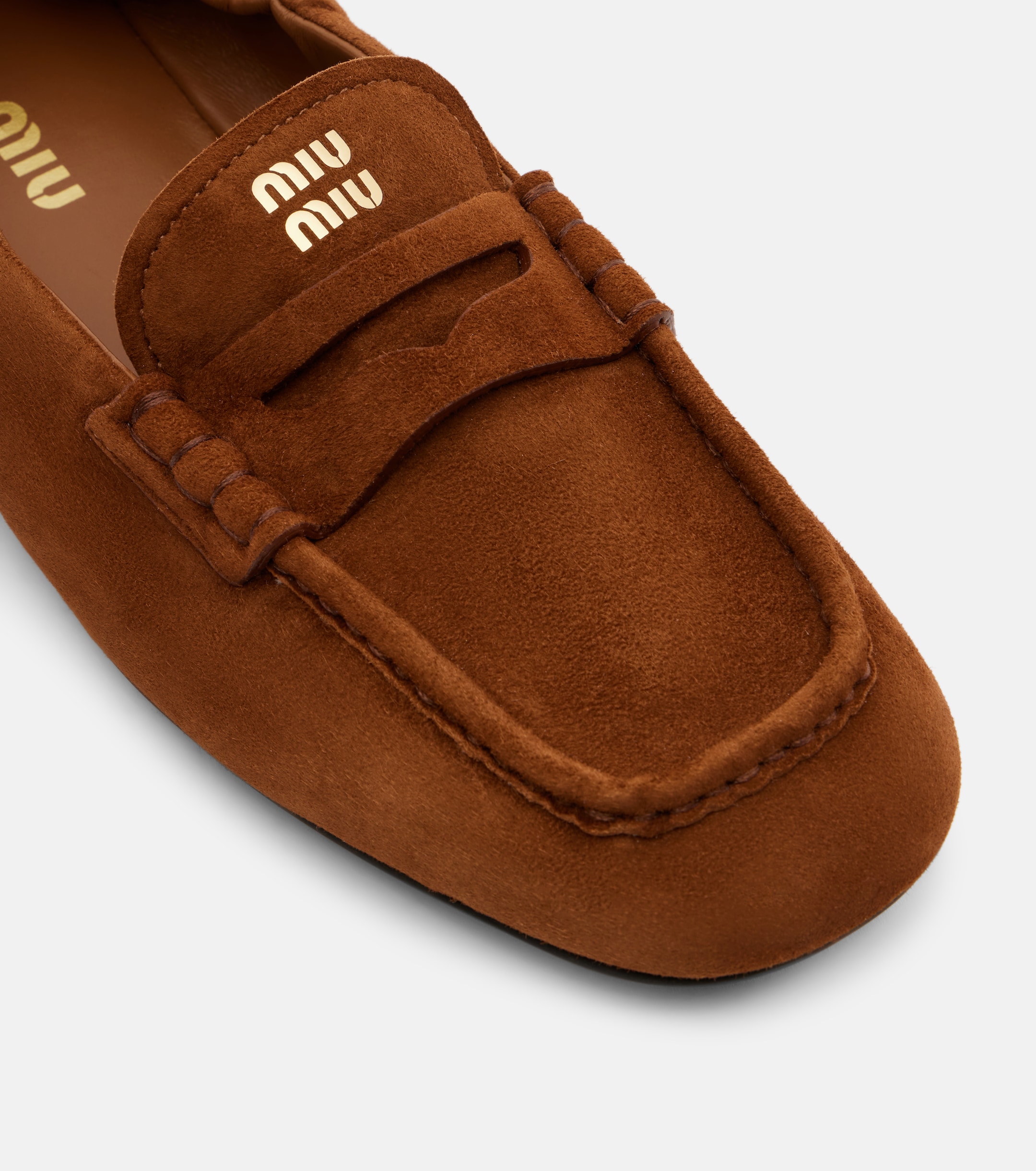 Miu Miu Ruches logo suede loafers