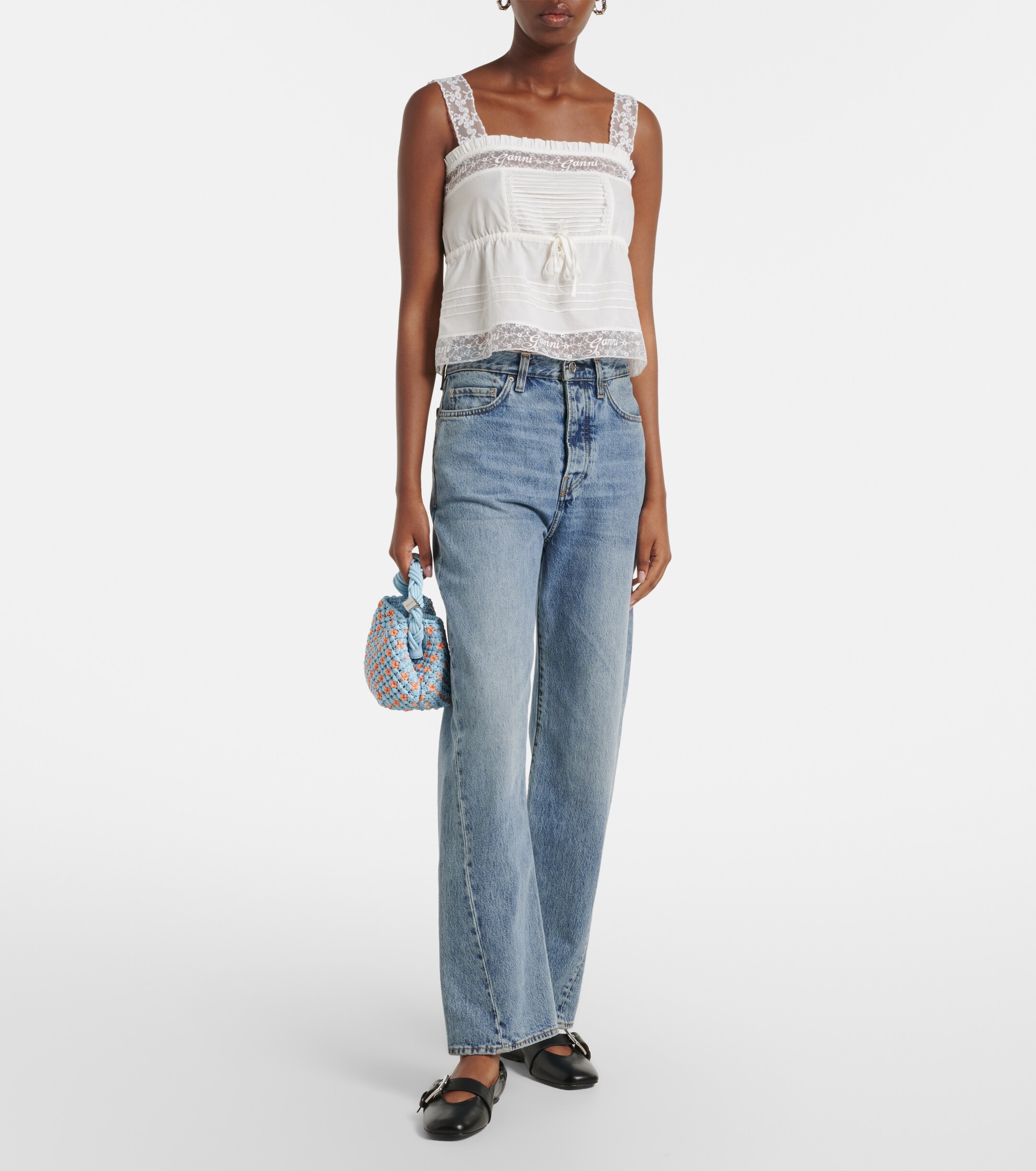 GANNI Bou Mini woven top-handle bag