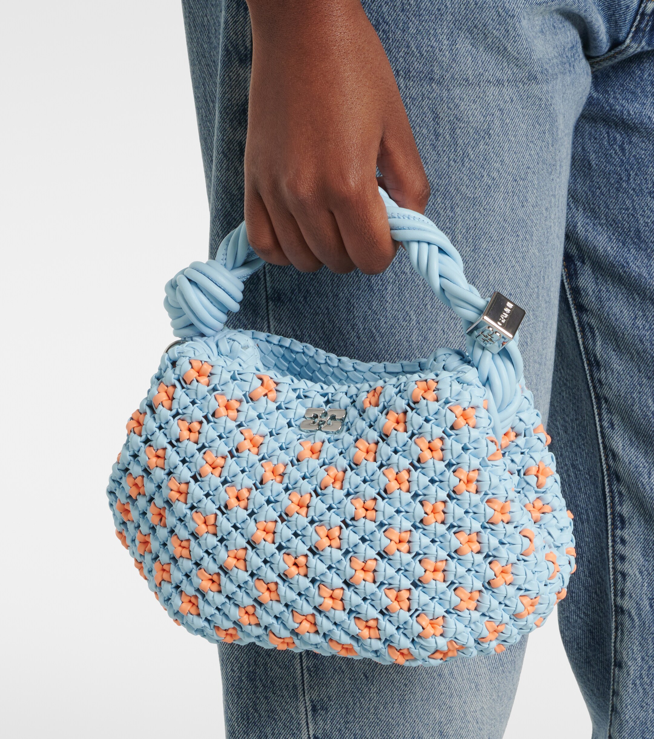 GANNI Bou Mini woven top-handle bag