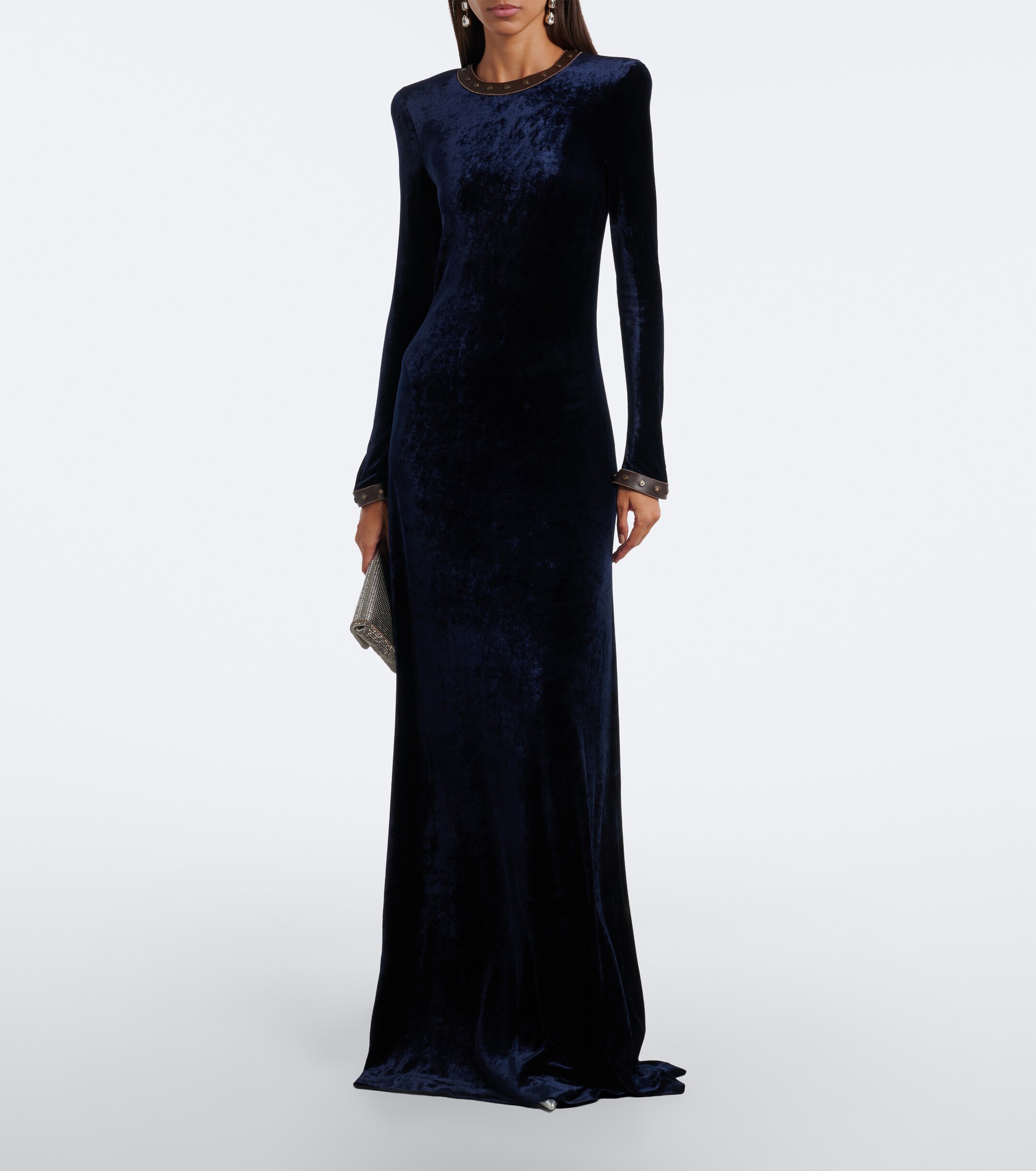 Ralph Lauren Collection Ralph Lauren Collection Nancie leather-trimmed velour gown