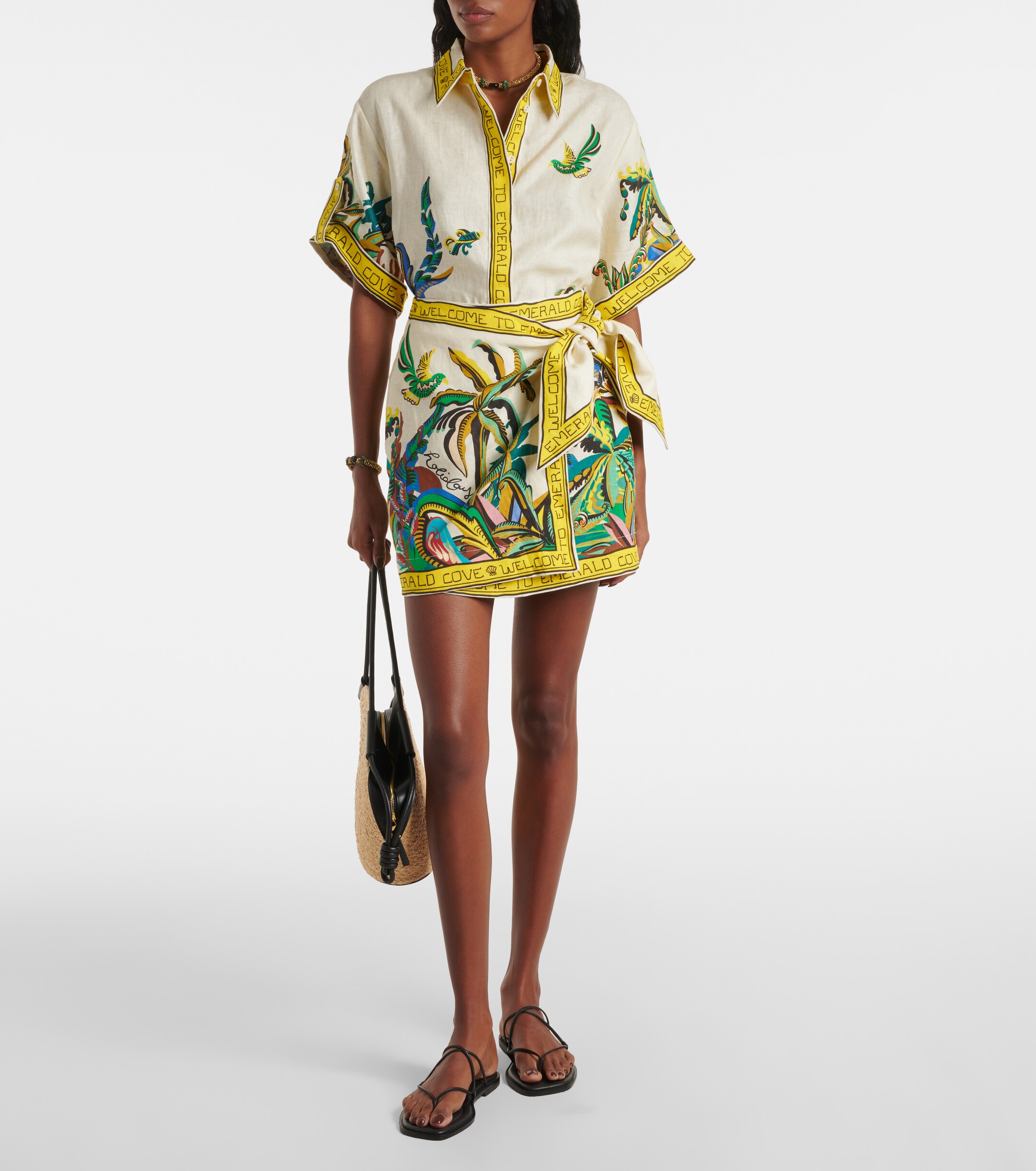Alémais Day Dream printed linen wrap skirt