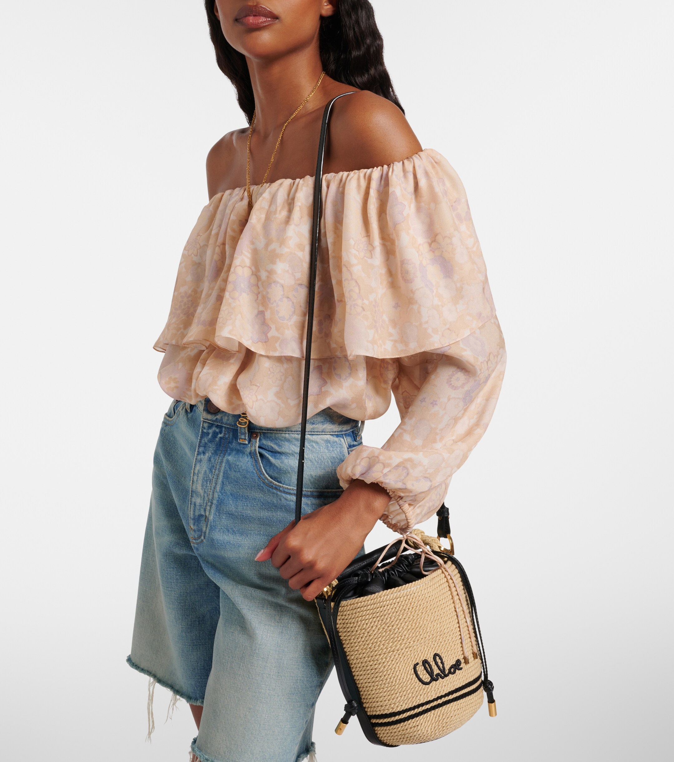 Chloé Soleil Mini raffia-effect bucket bag