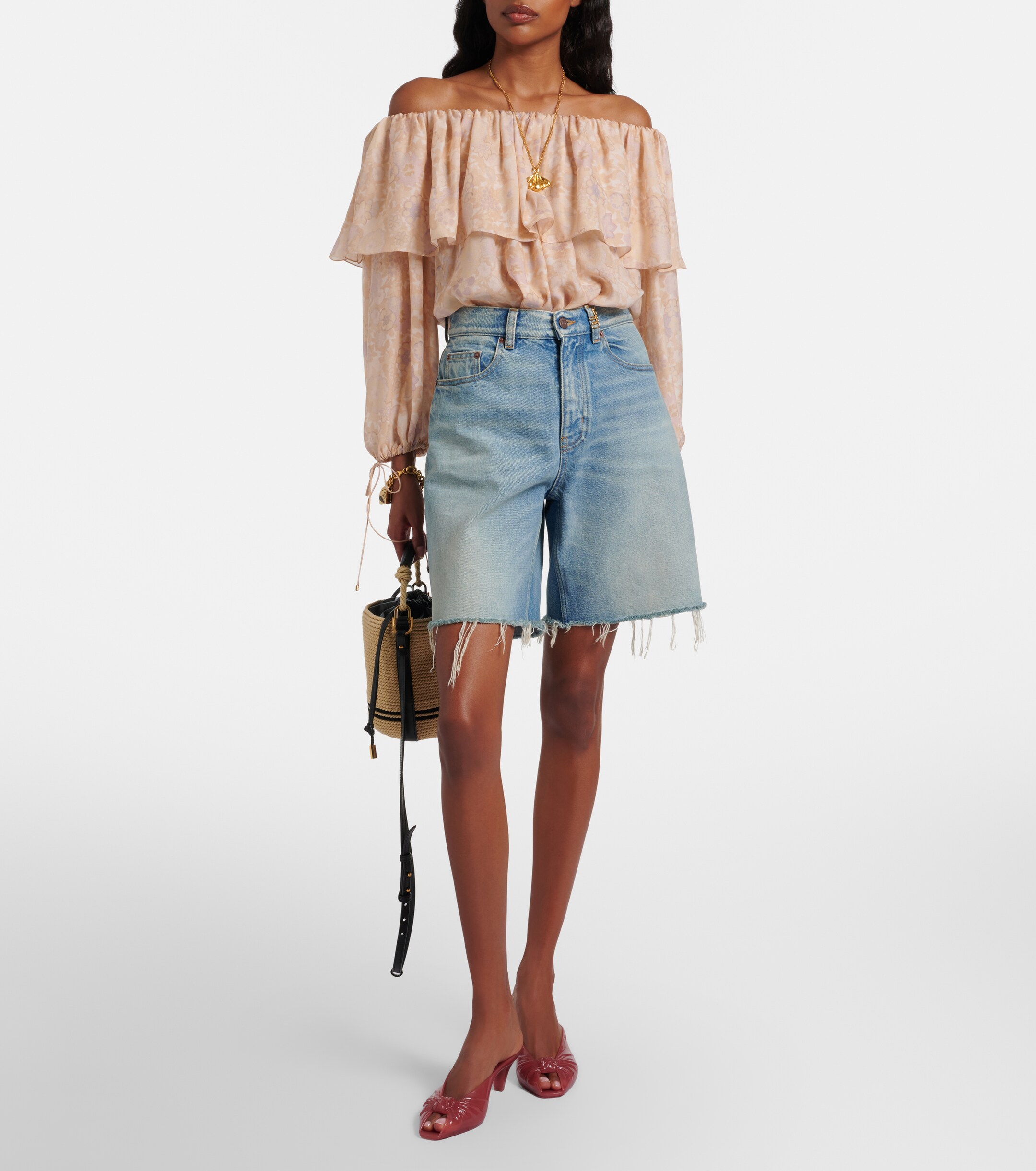 Chloé Soleil Mini raffia-effect bucket bag