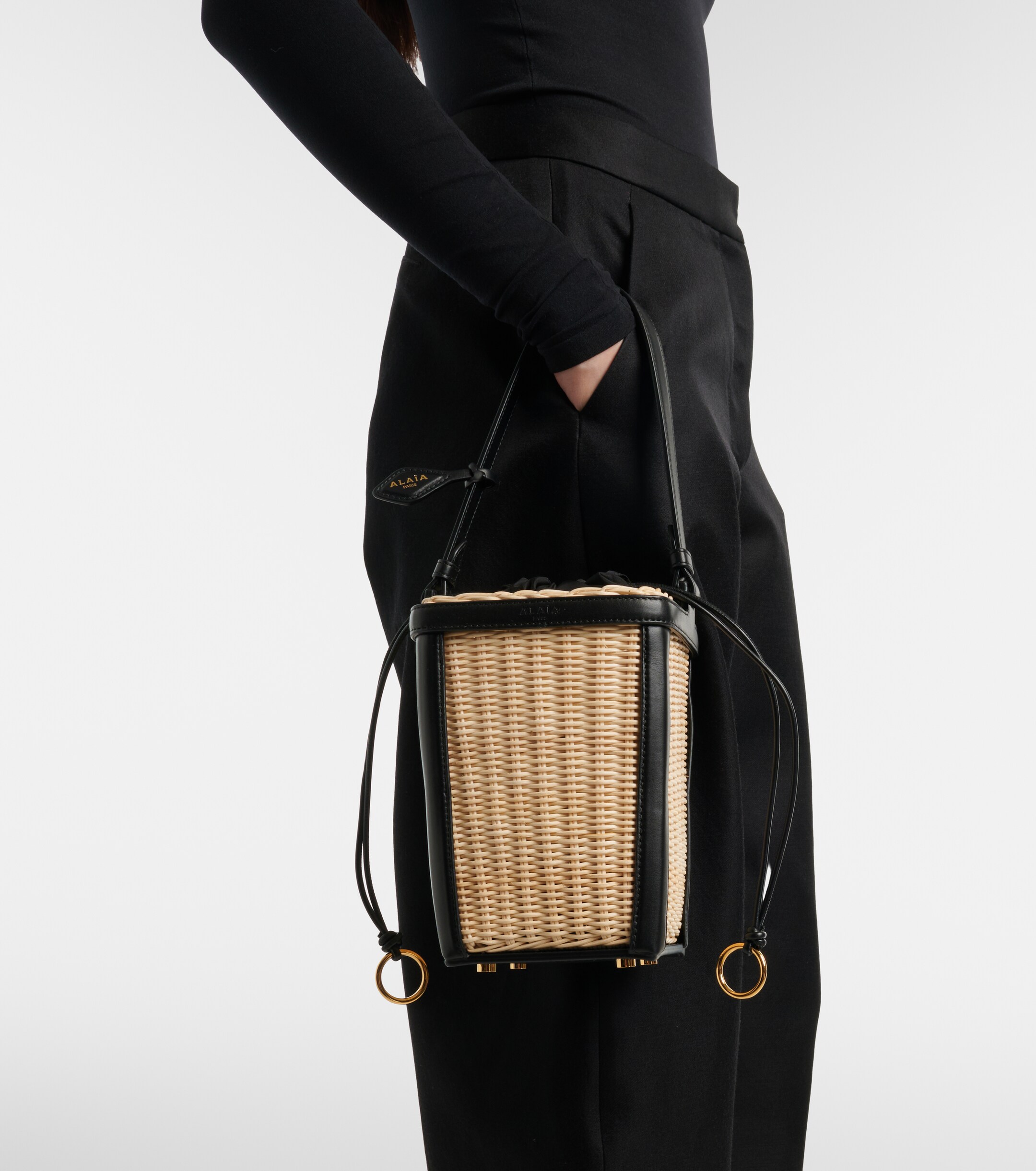 Alaïa Small wicker and leather bucket bag