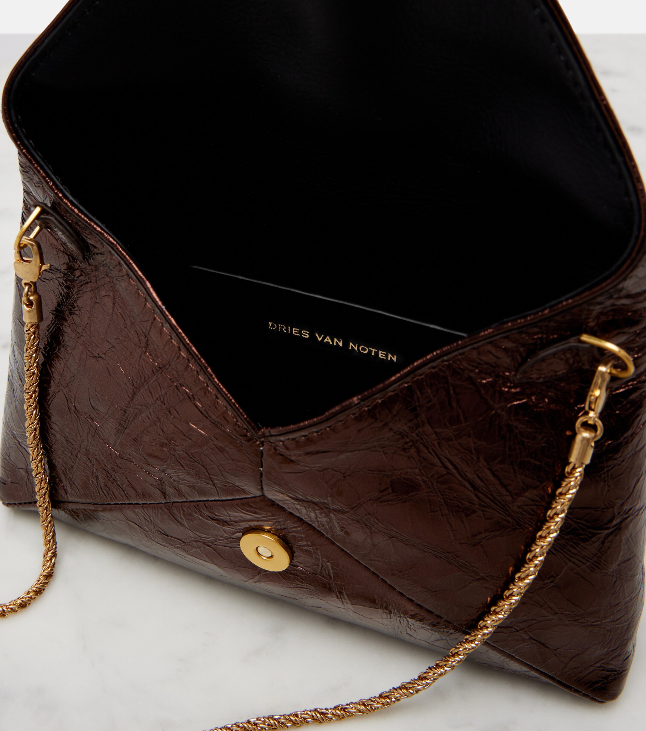 Dries Van Noten Small metallic leather clutch