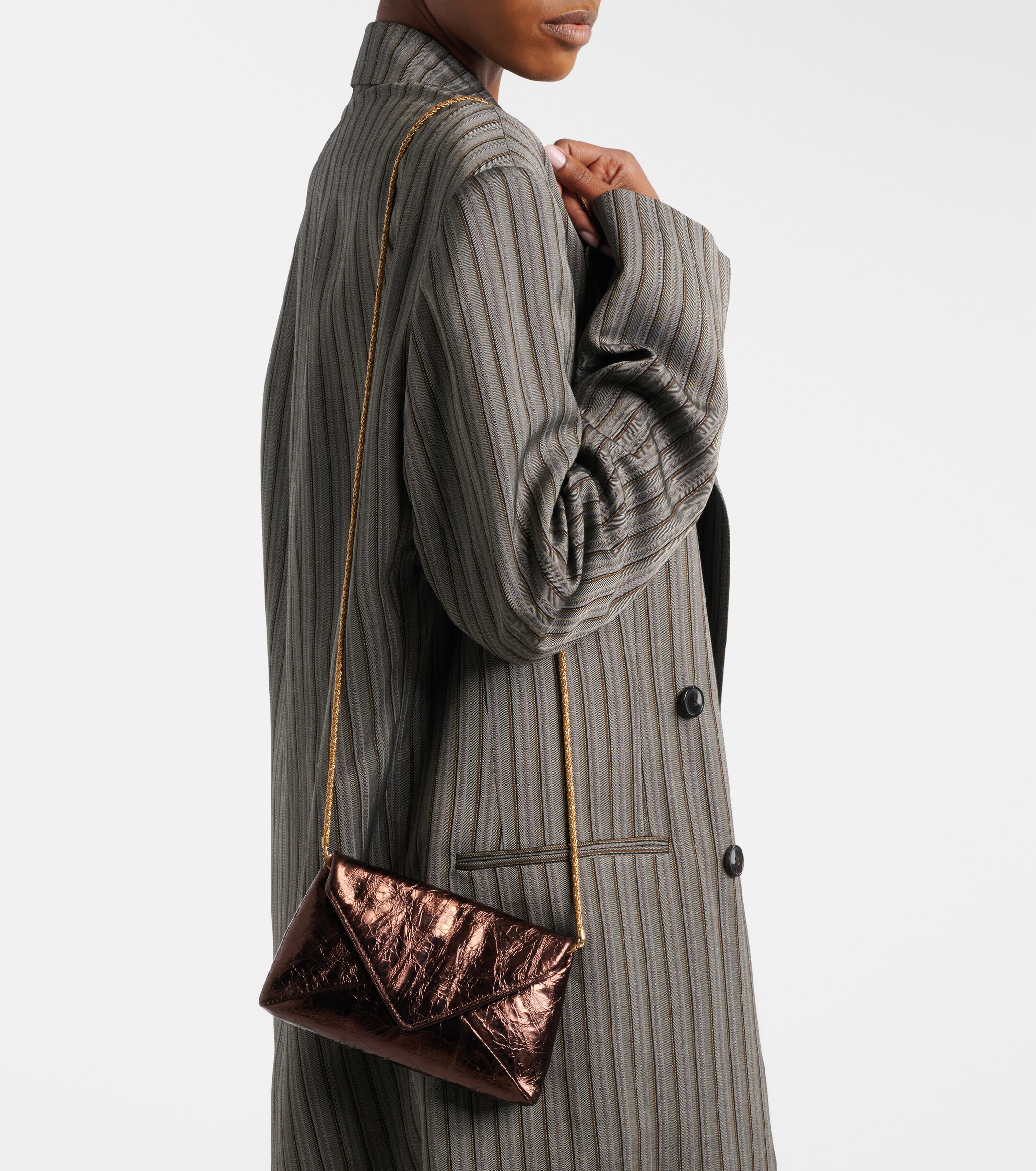 Dries Van Noten Small metallic leather clutch