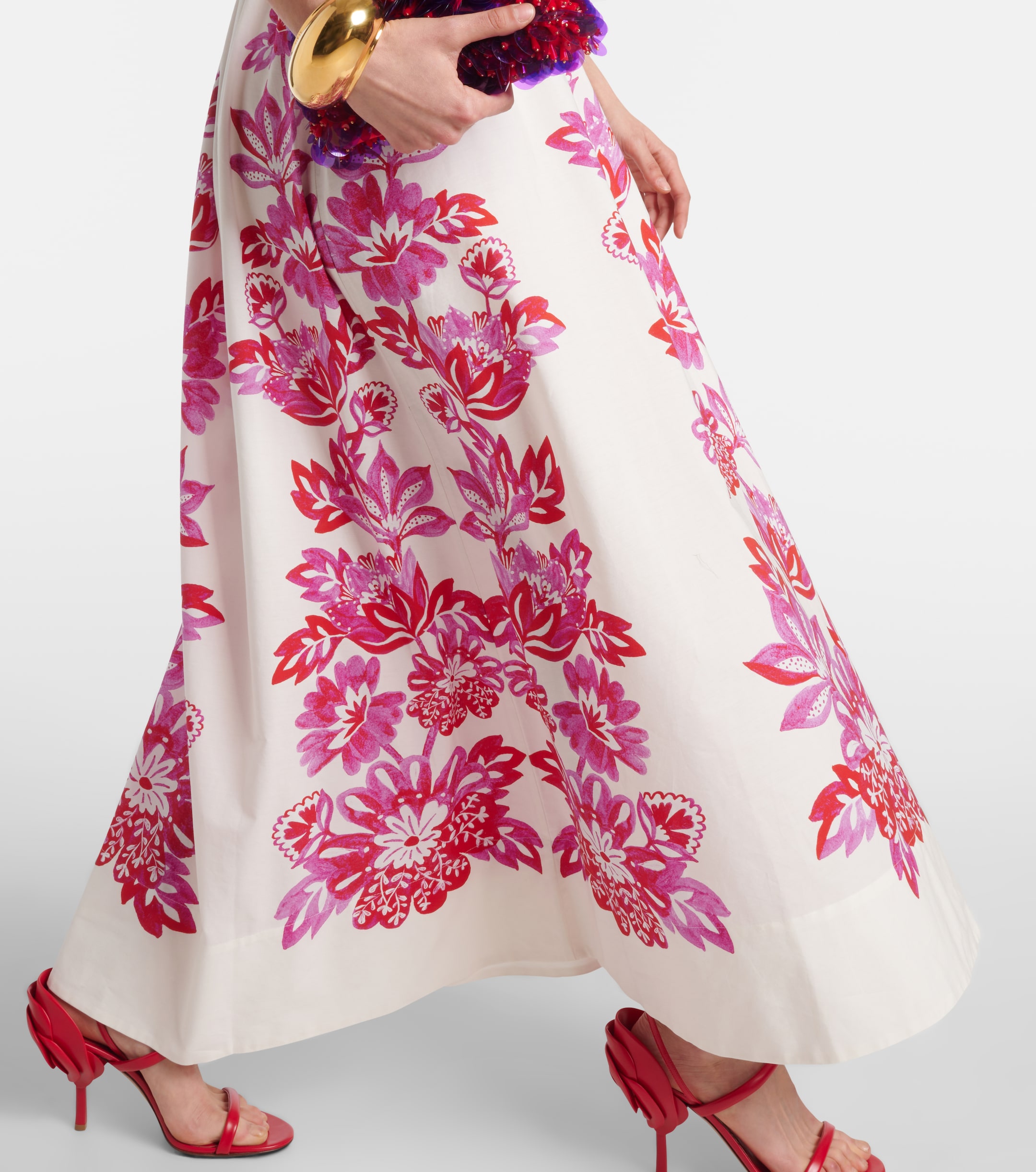chinese dress ladies Red Artisanal Cut-Out Embroidered Euroflax  Premium Linen Maxi Dress