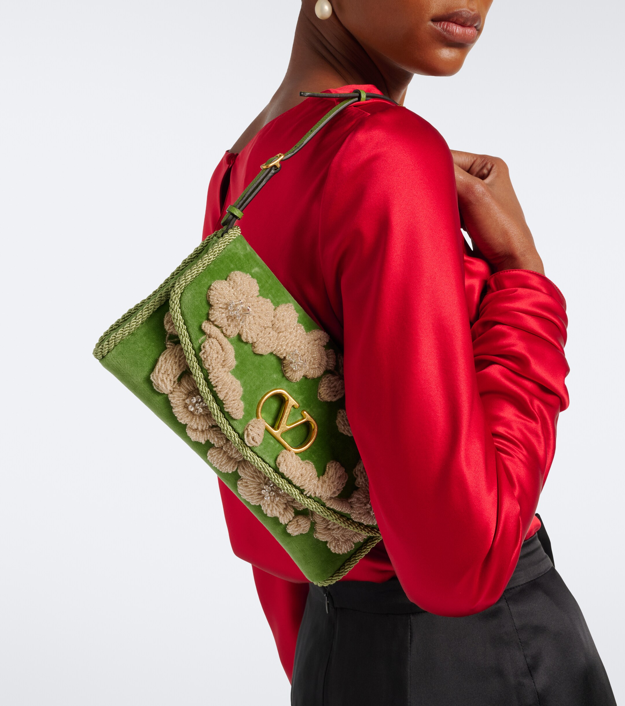 Valentino Garavani DeVain embellished velvet shoulder bag thumbnail