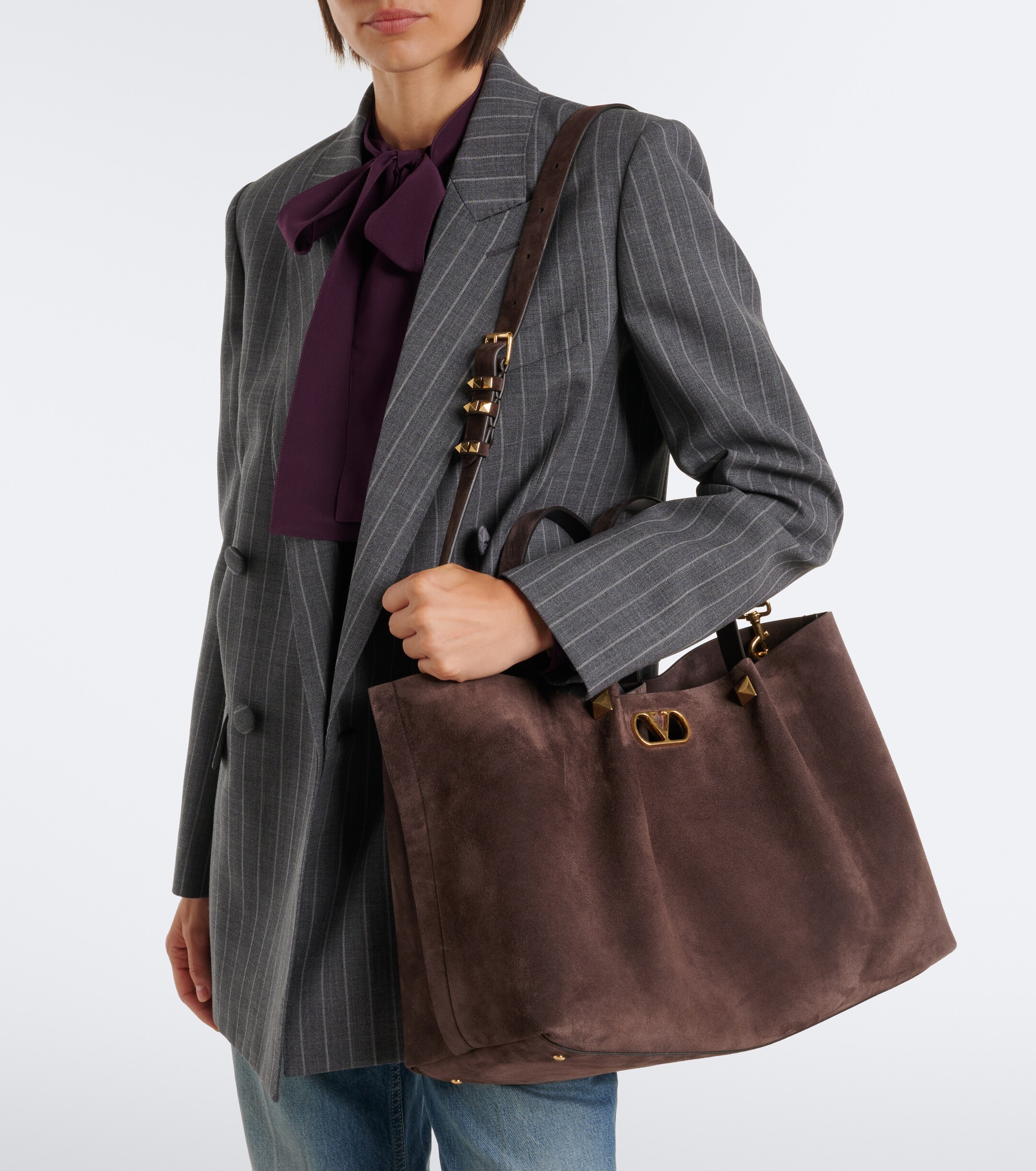 Valentino Garavani VLogo Signature Large suede tote bag thumbnail