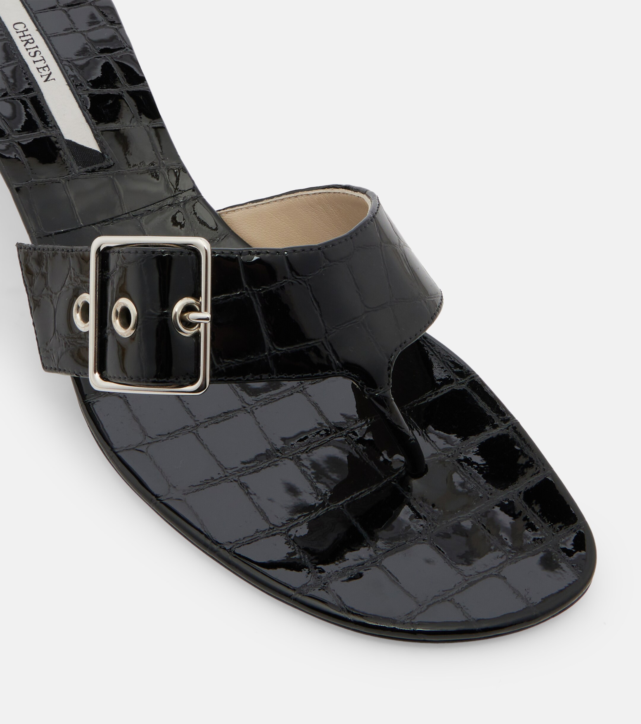 Christen Christen Helix patent leather thong sandals