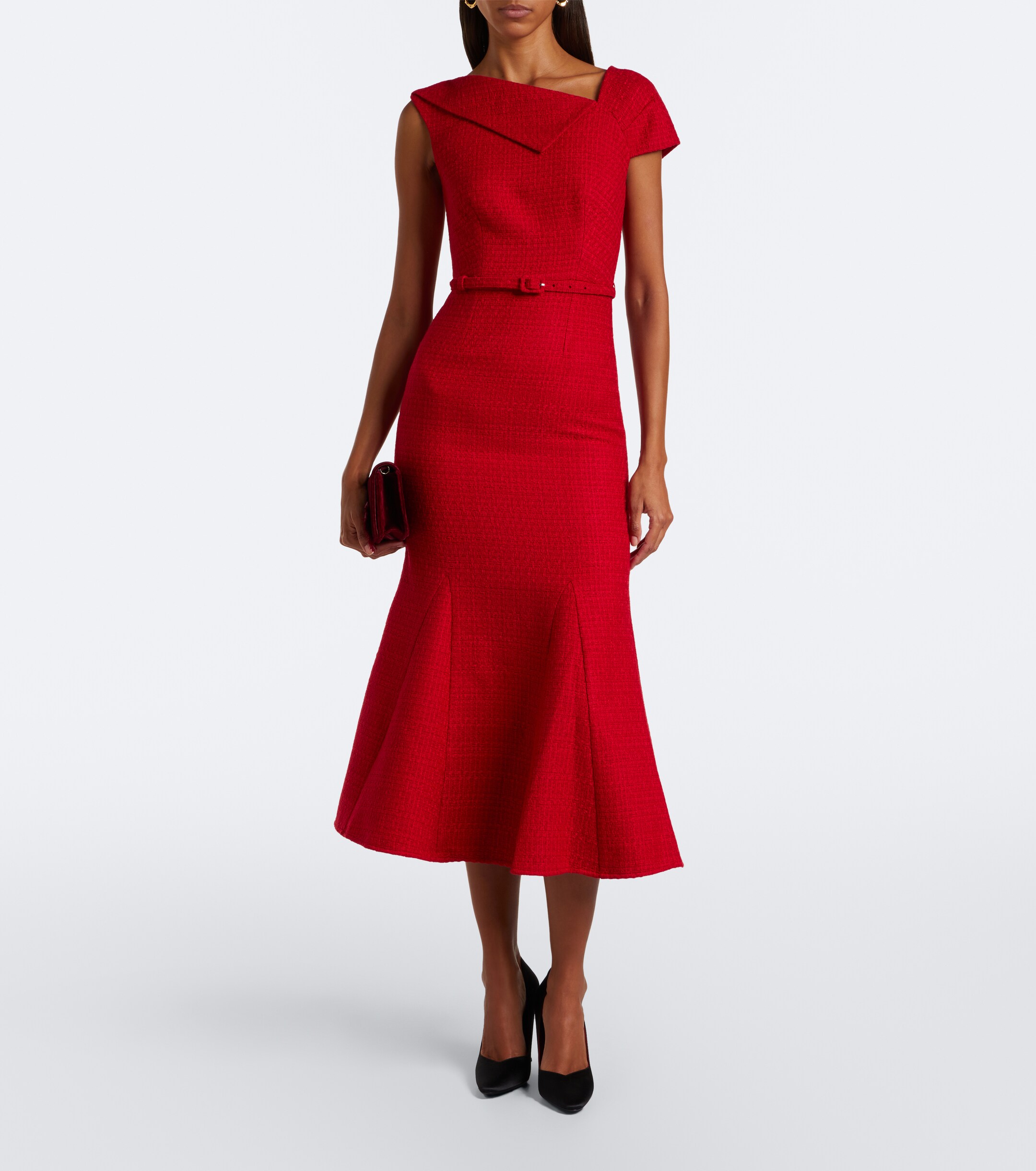 Roland Mouret Roland Mouret Belted asymmetric bouclé cocktail dress