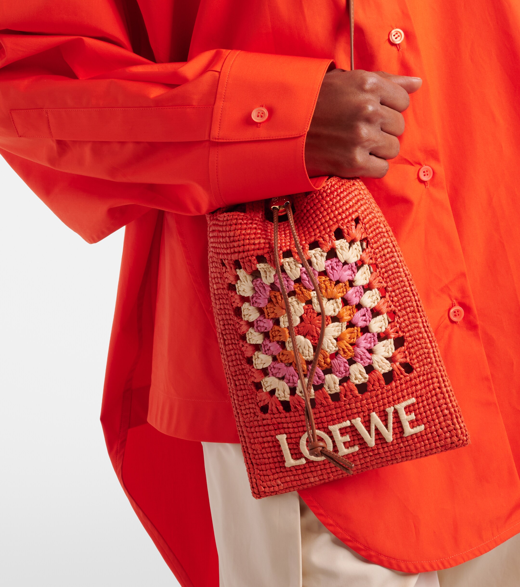 Loewe Paula's Ibiza crochet raffia pouch with strap