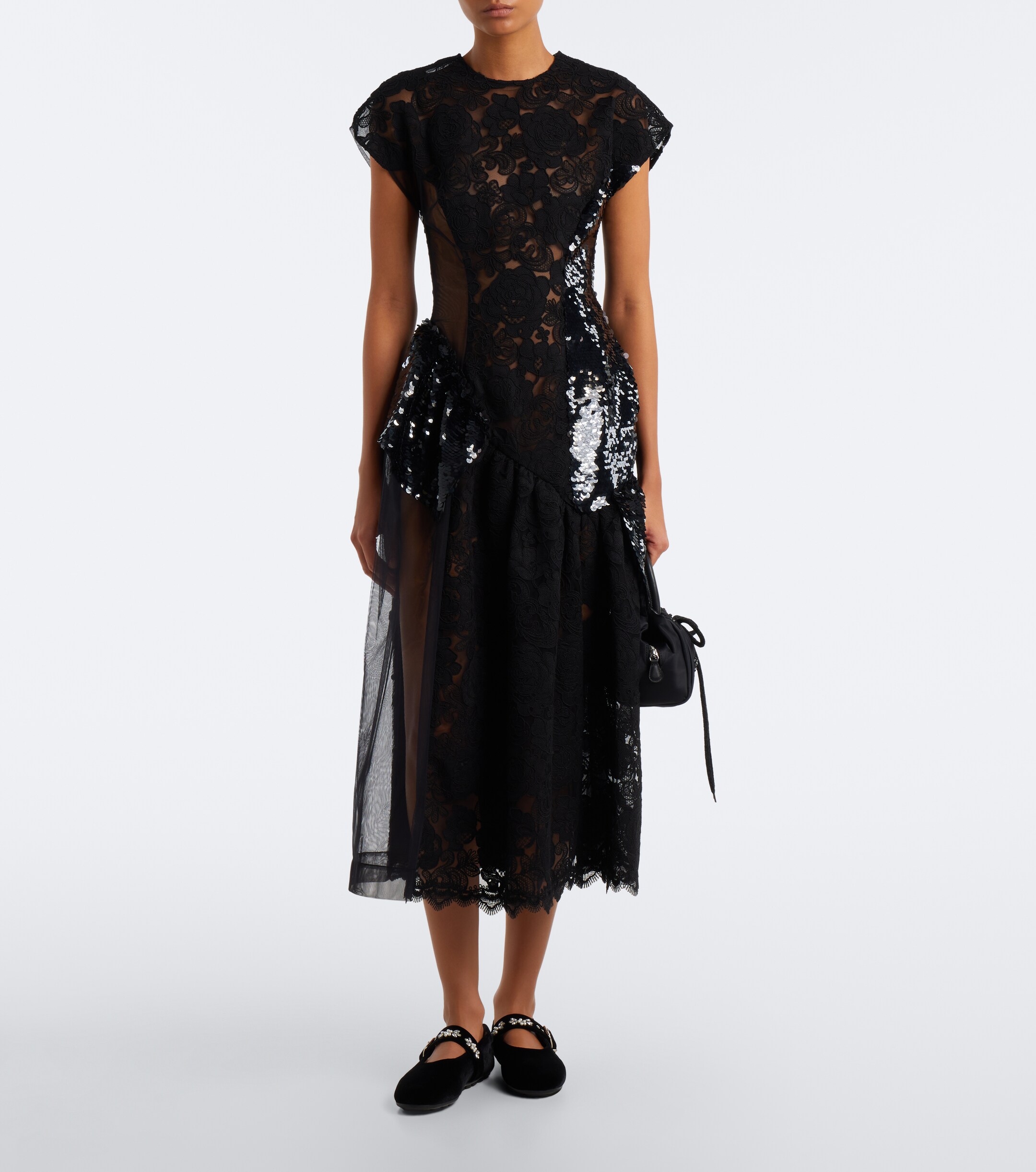 Simone Rocha Simone Rocha Paneled lace-trimmed sequined midi dress