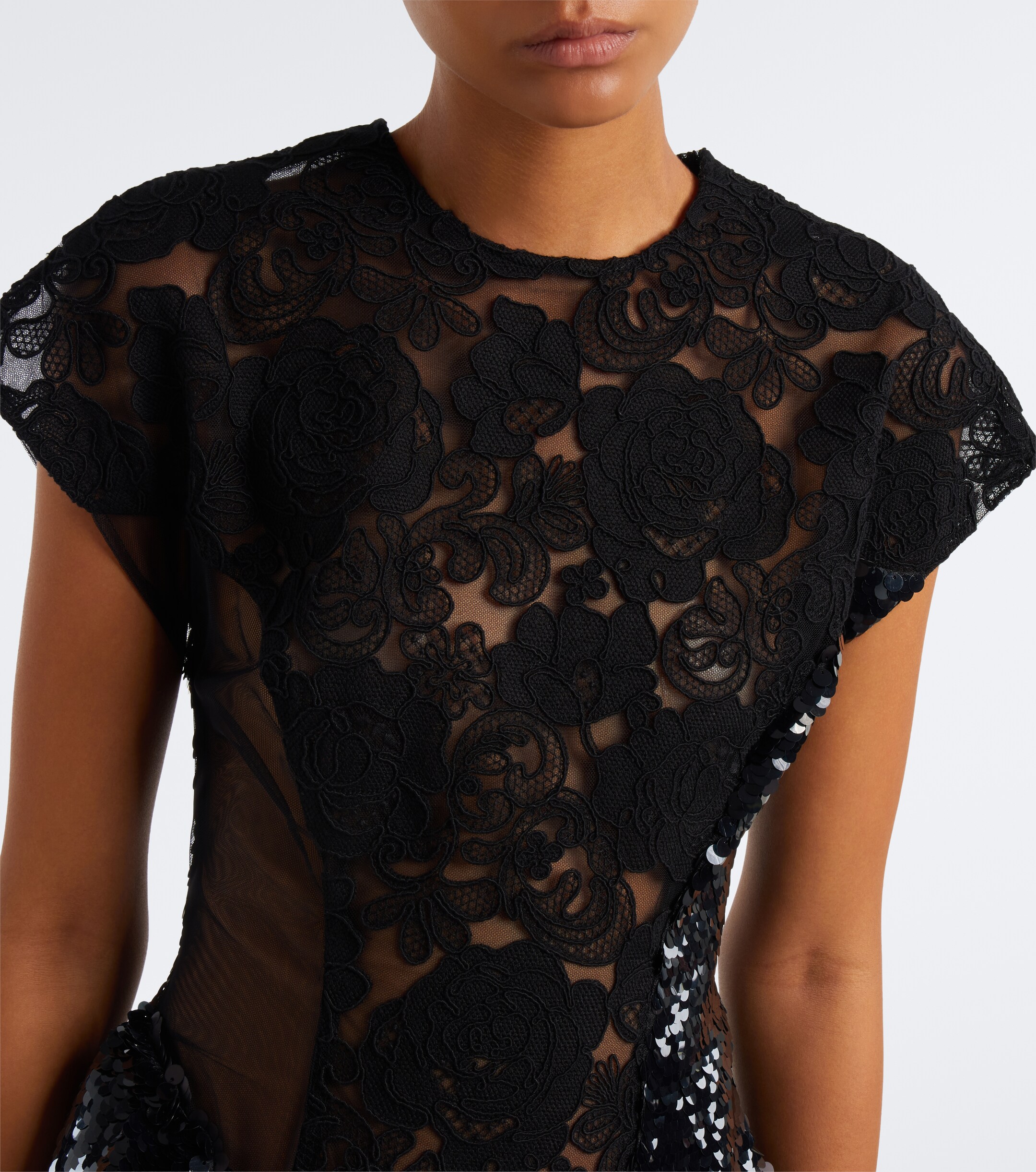 Simone Rocha Simone Rocha Paneled lace-trimmed sequined midi dress