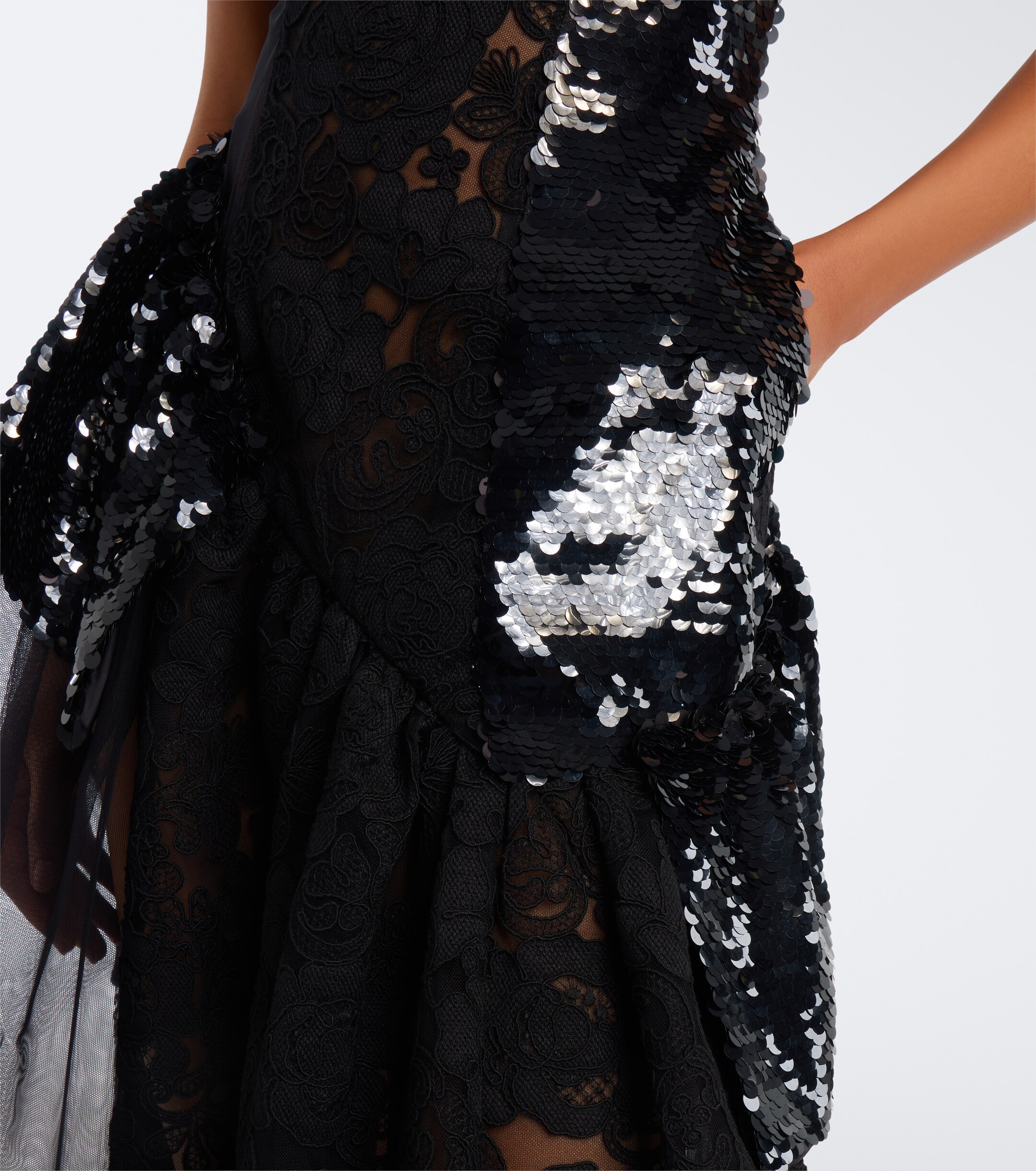 Simone Rocha Simone Rocha Paneled lace-trimmed sequined midi dress