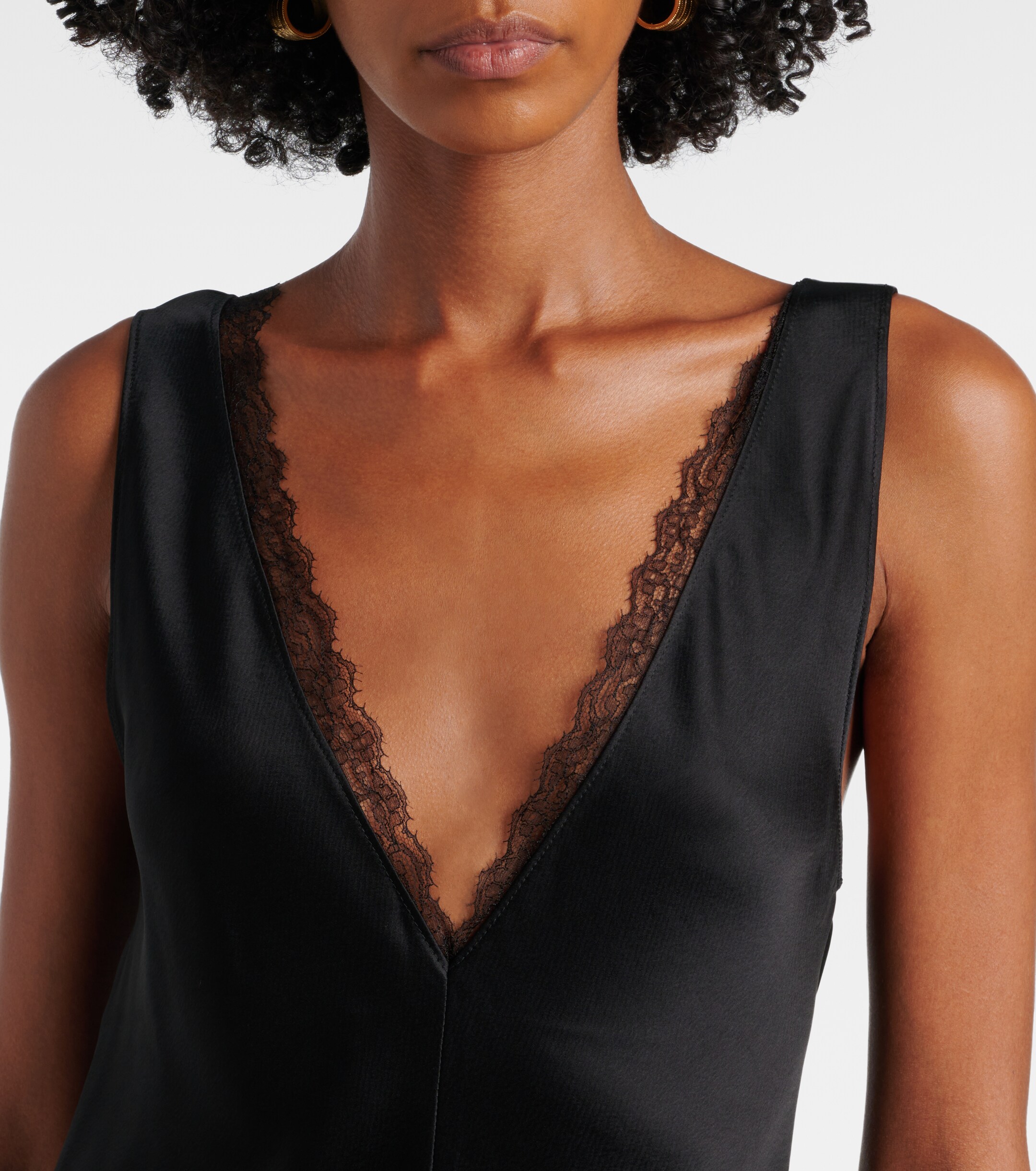 LESET Barb lace-trimmed satin minidress