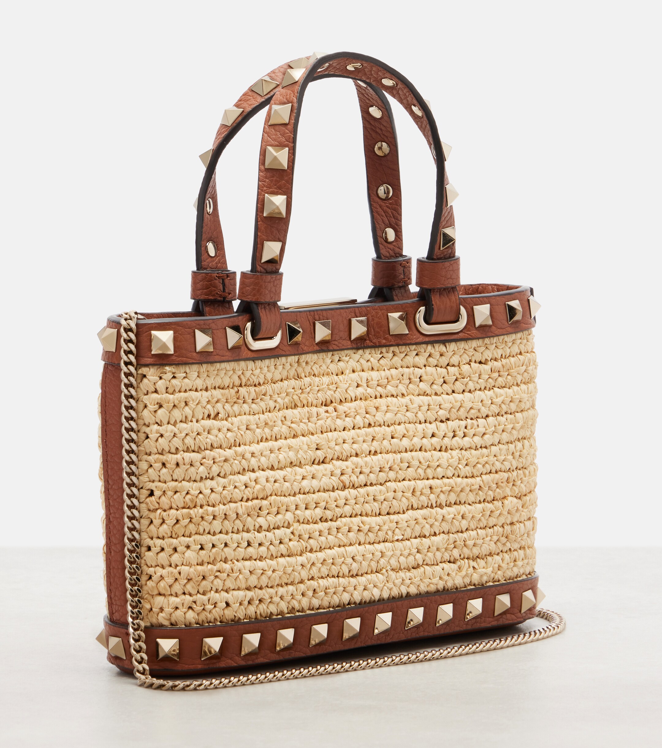 Valentino Garavani Rockstud Mini raffia tote bag thumbnail