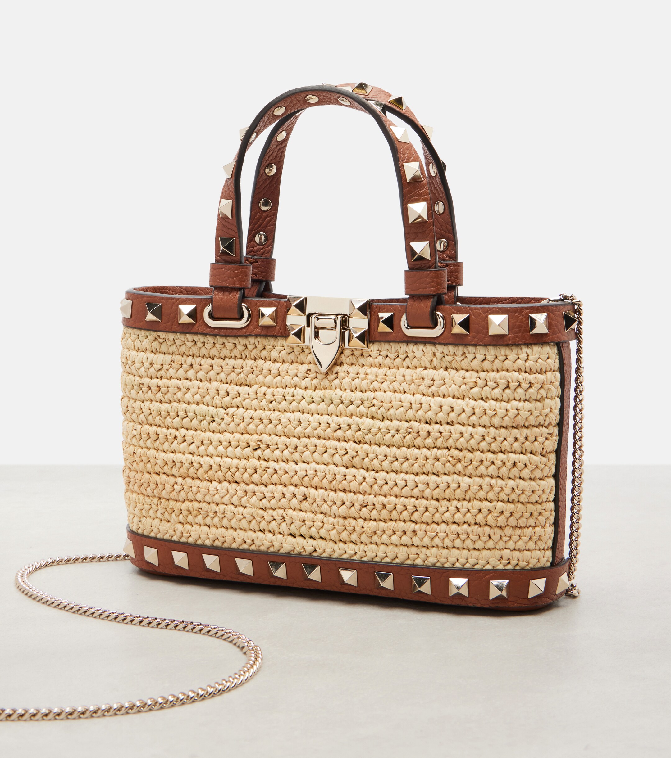 Valentino Garavani Rockstud Mini raffia tote bag thumbnail