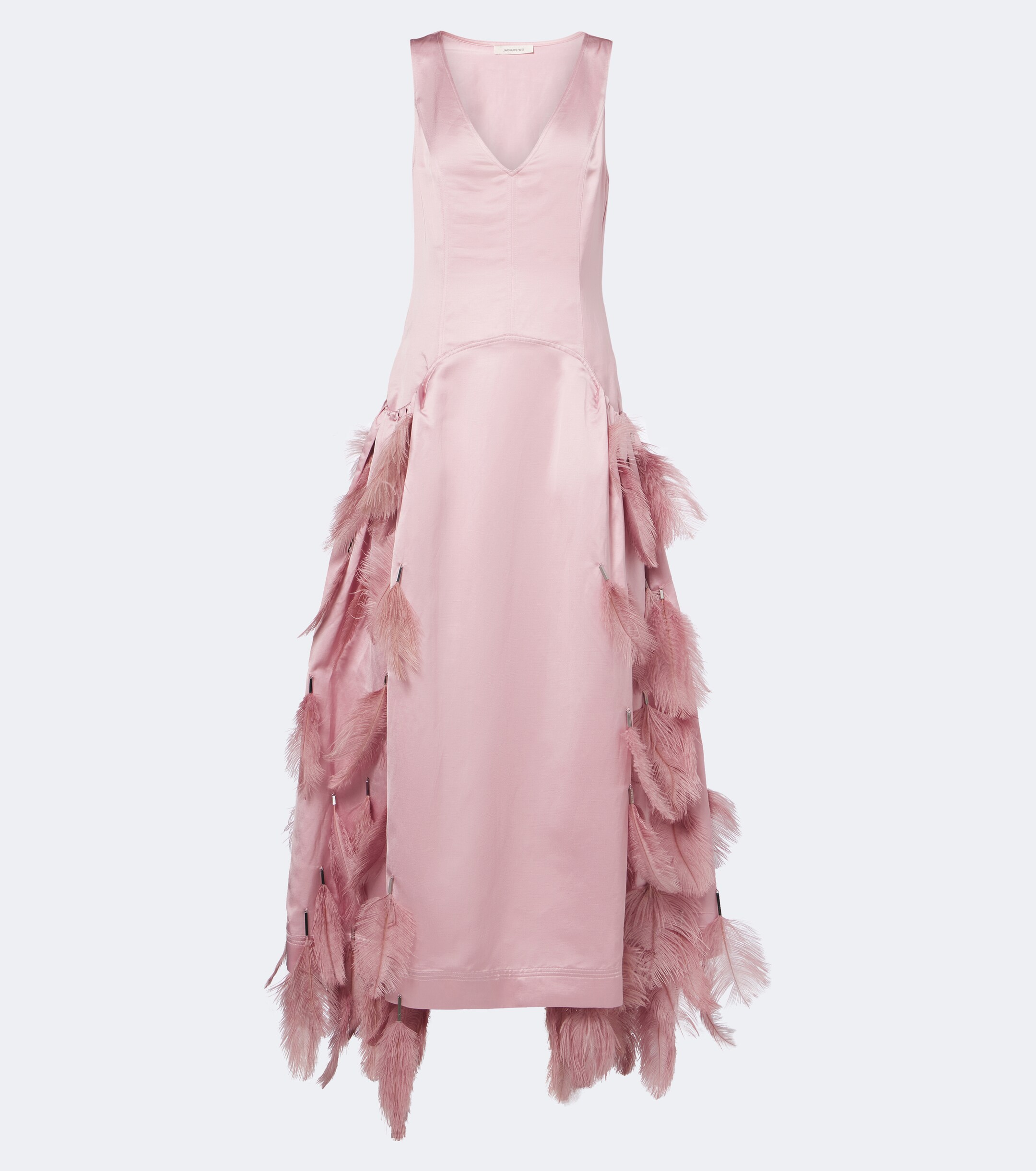 Jacques Wei Jacques Wei Feather-trimmed satin gown