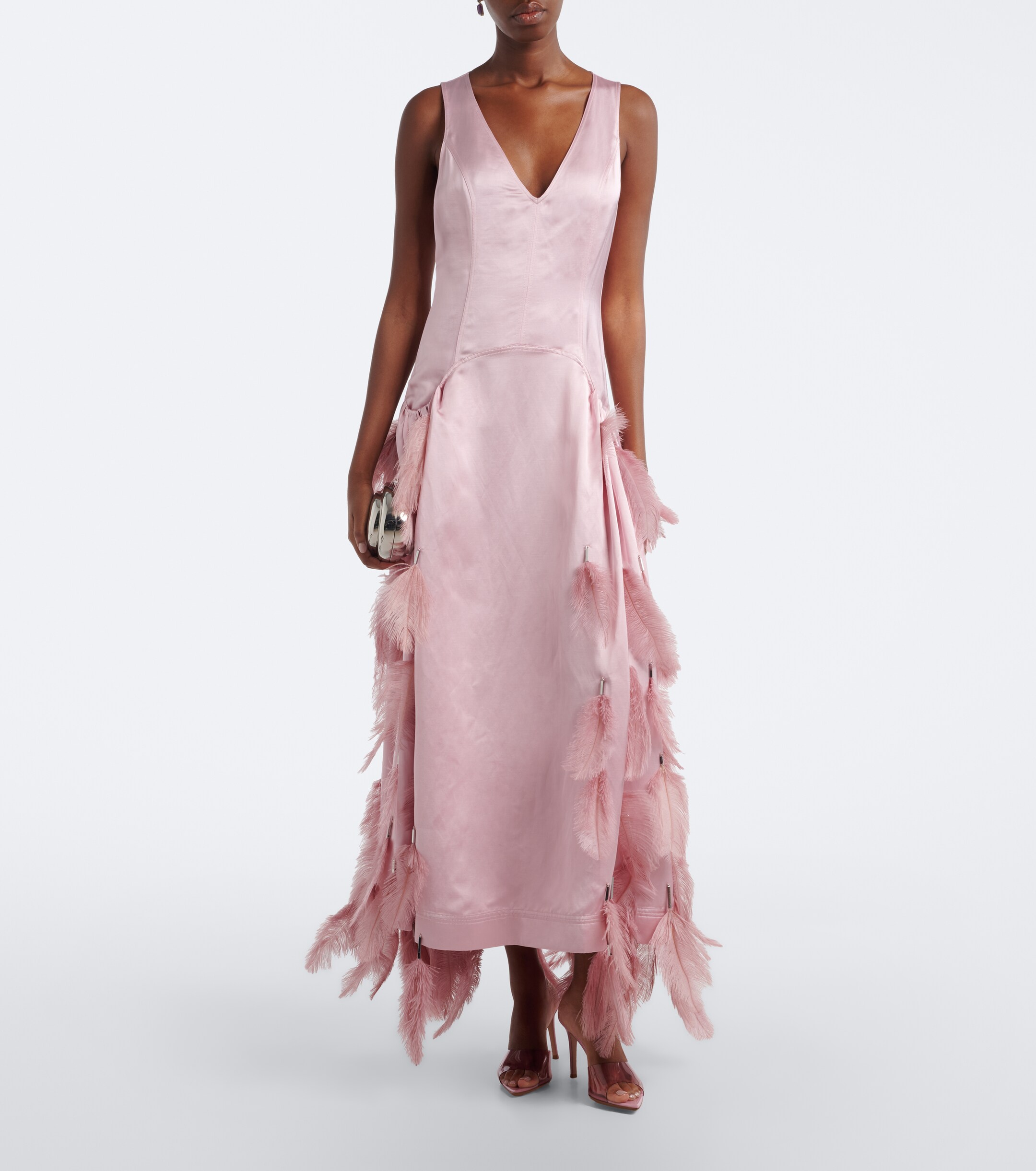 Jacques Wei Jacques Wei Feather-trimmed satin gown