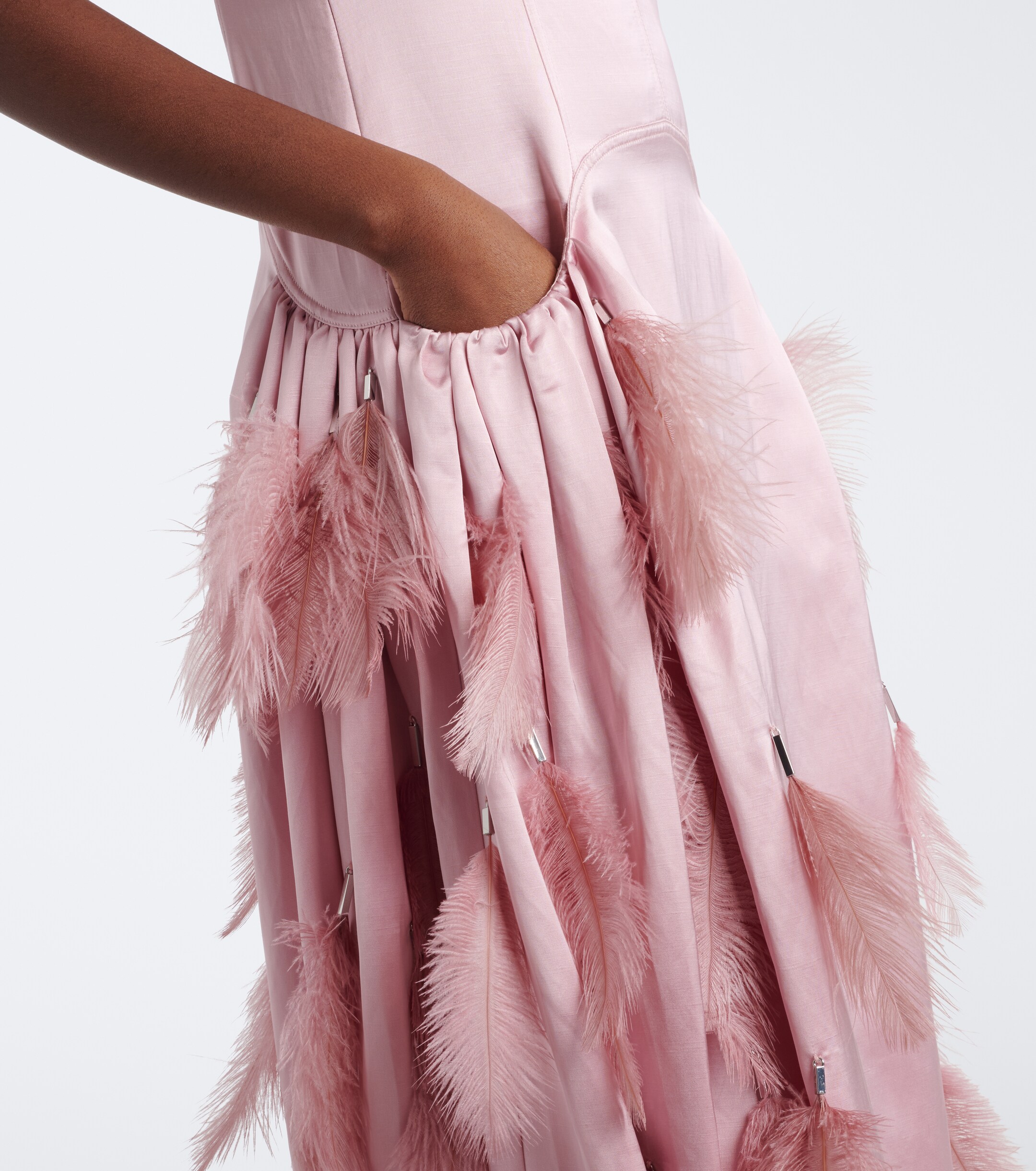 Jacques Wei Jacques Wei Feather-trimmed satin gown