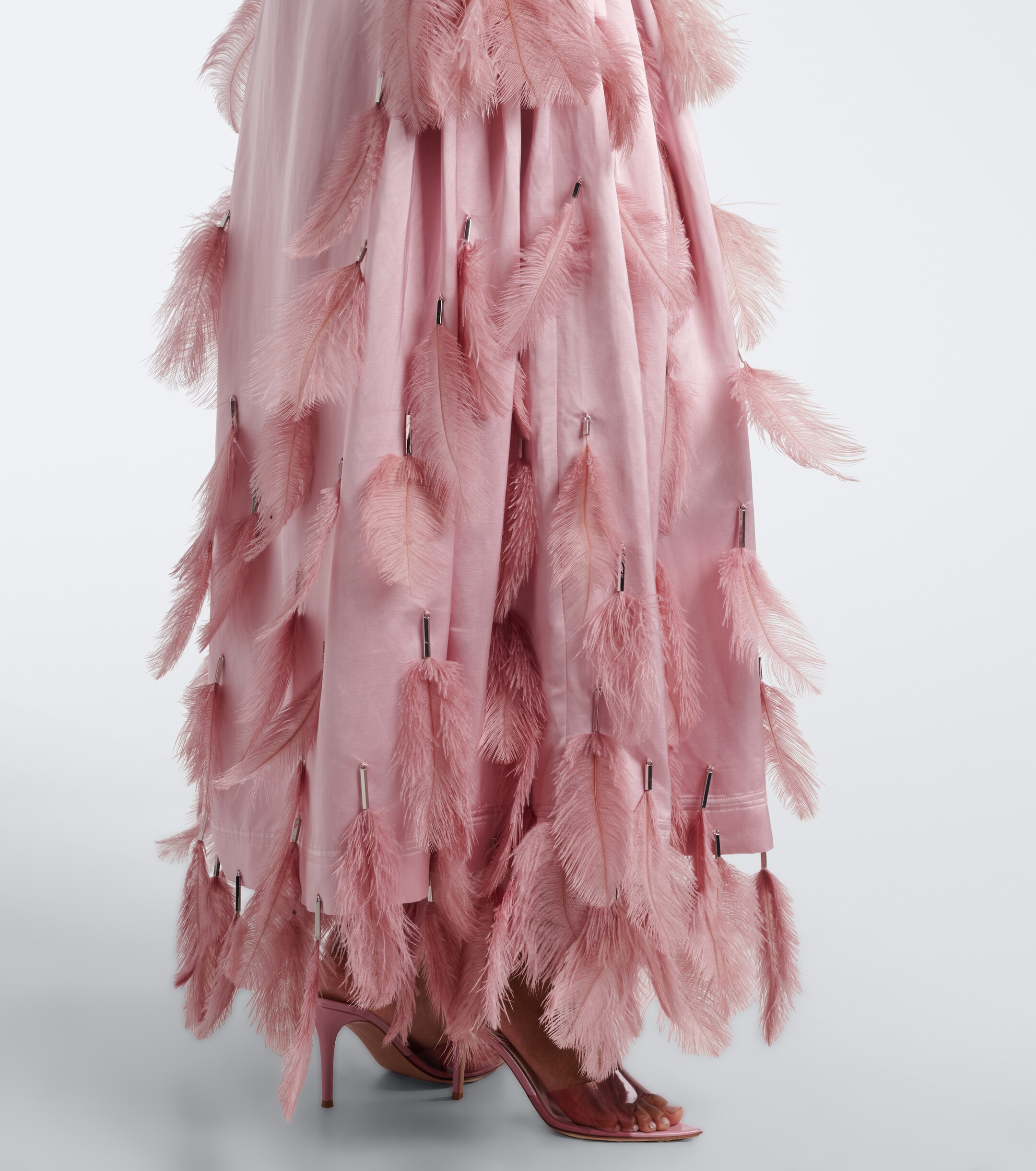 Jacques Wei Jacques Wei Feather-trimmed satin gown