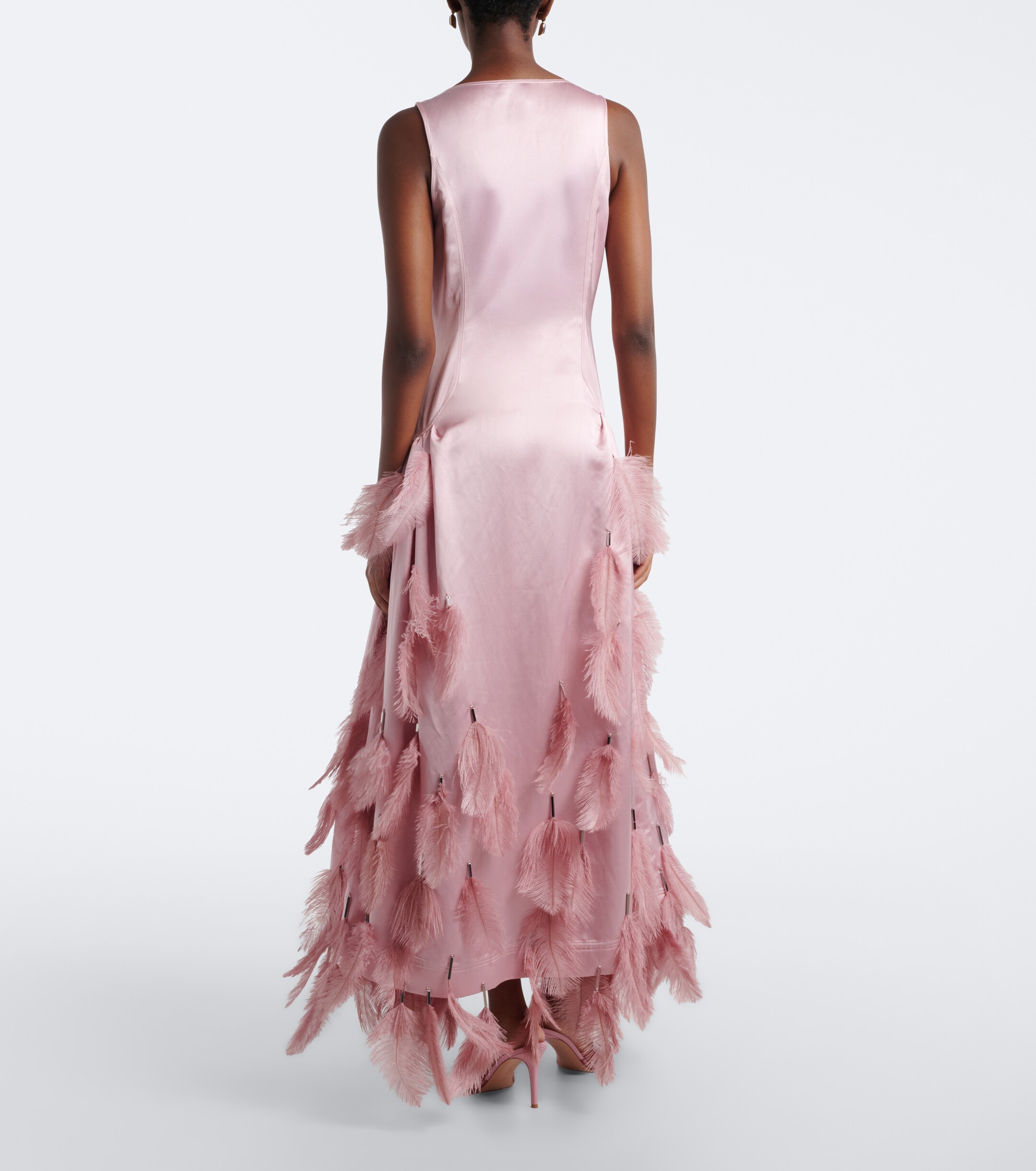 Jacques Wei Jacques Wei Feather-trimmed satin gown