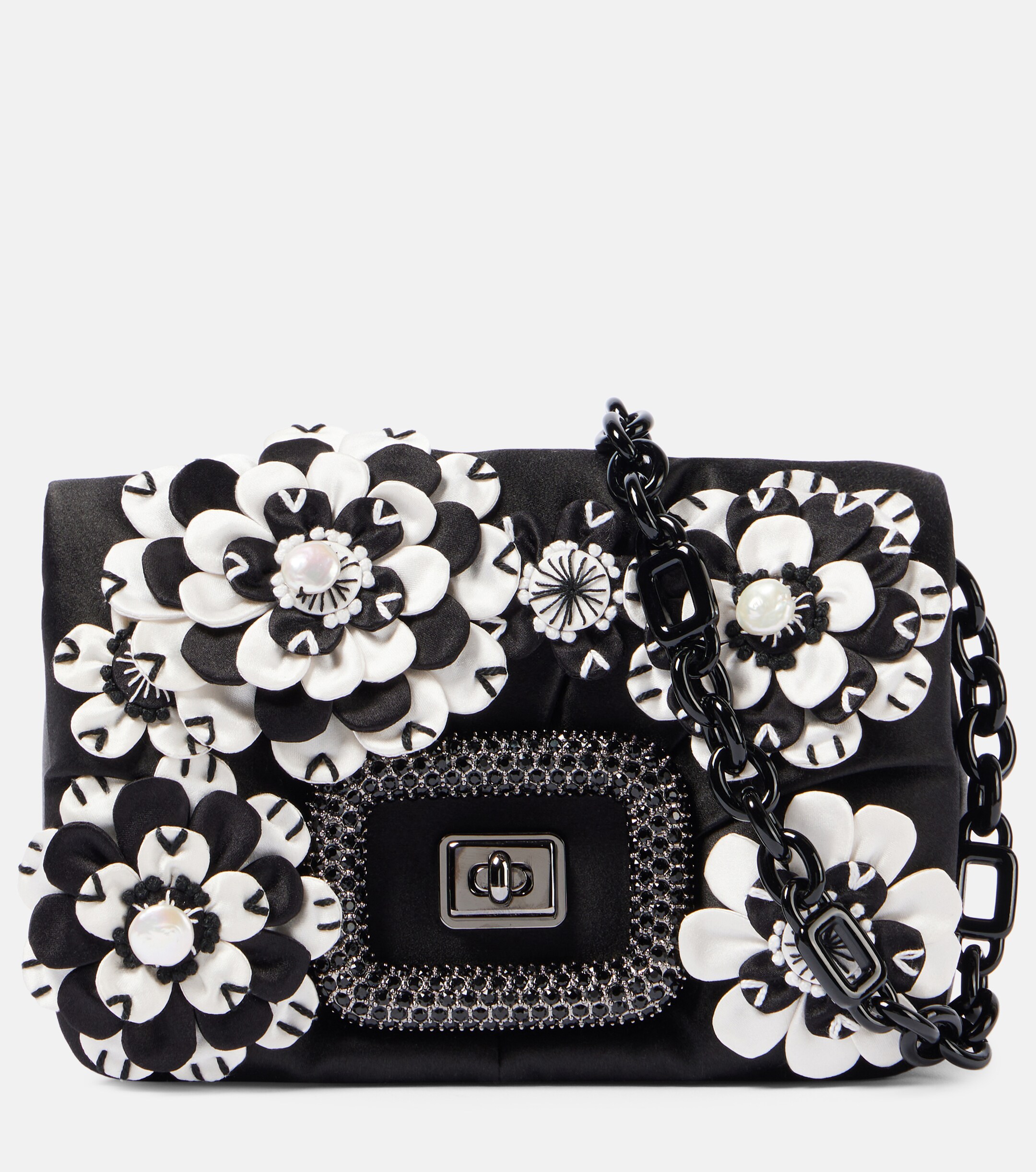 ROGER VIVIER Viv' Choc floral-appliqué satin crossbody bag