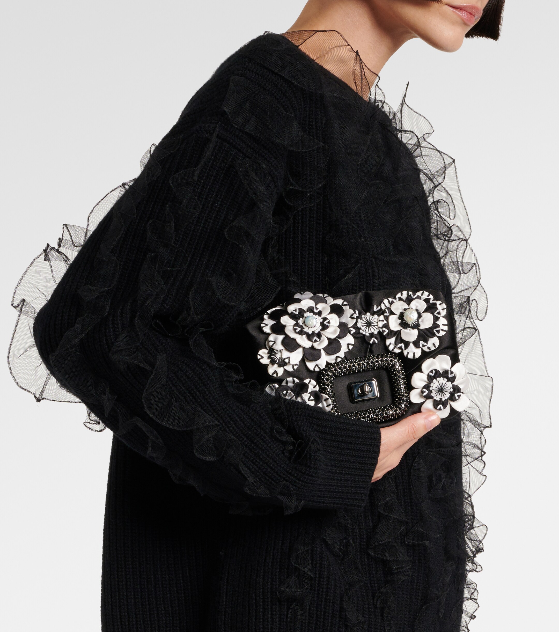 ROGER VIVIER Viv' Choc floral-appliqué satin crossbody bag