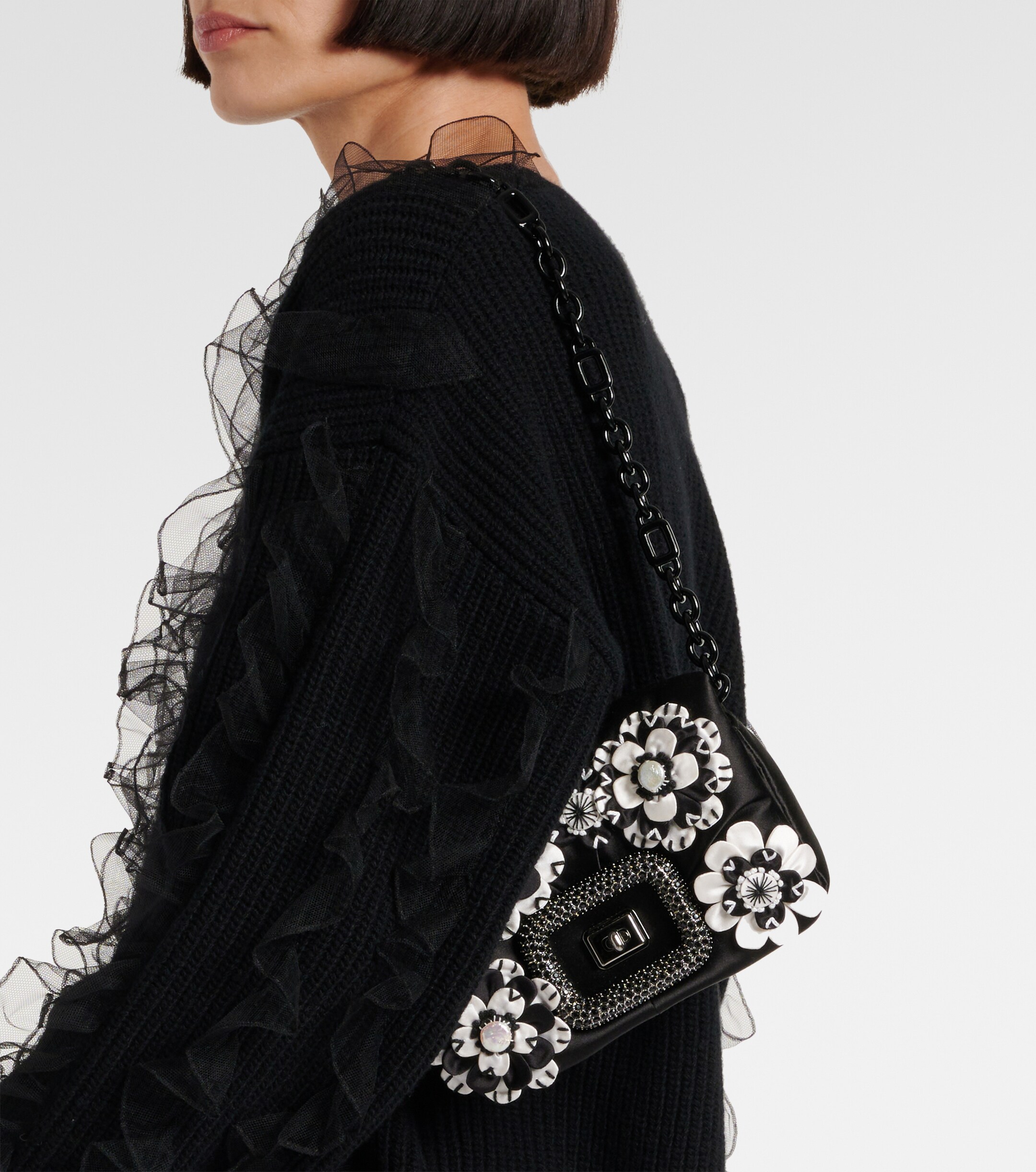 ROGER VIVIER Viv' Choc floral-appliqué satin crossbody bag