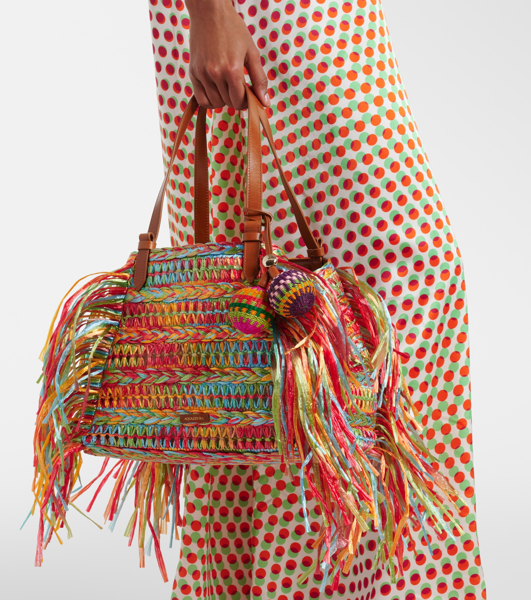 AQUAZZURA Trancoso fringed raffia tote bag