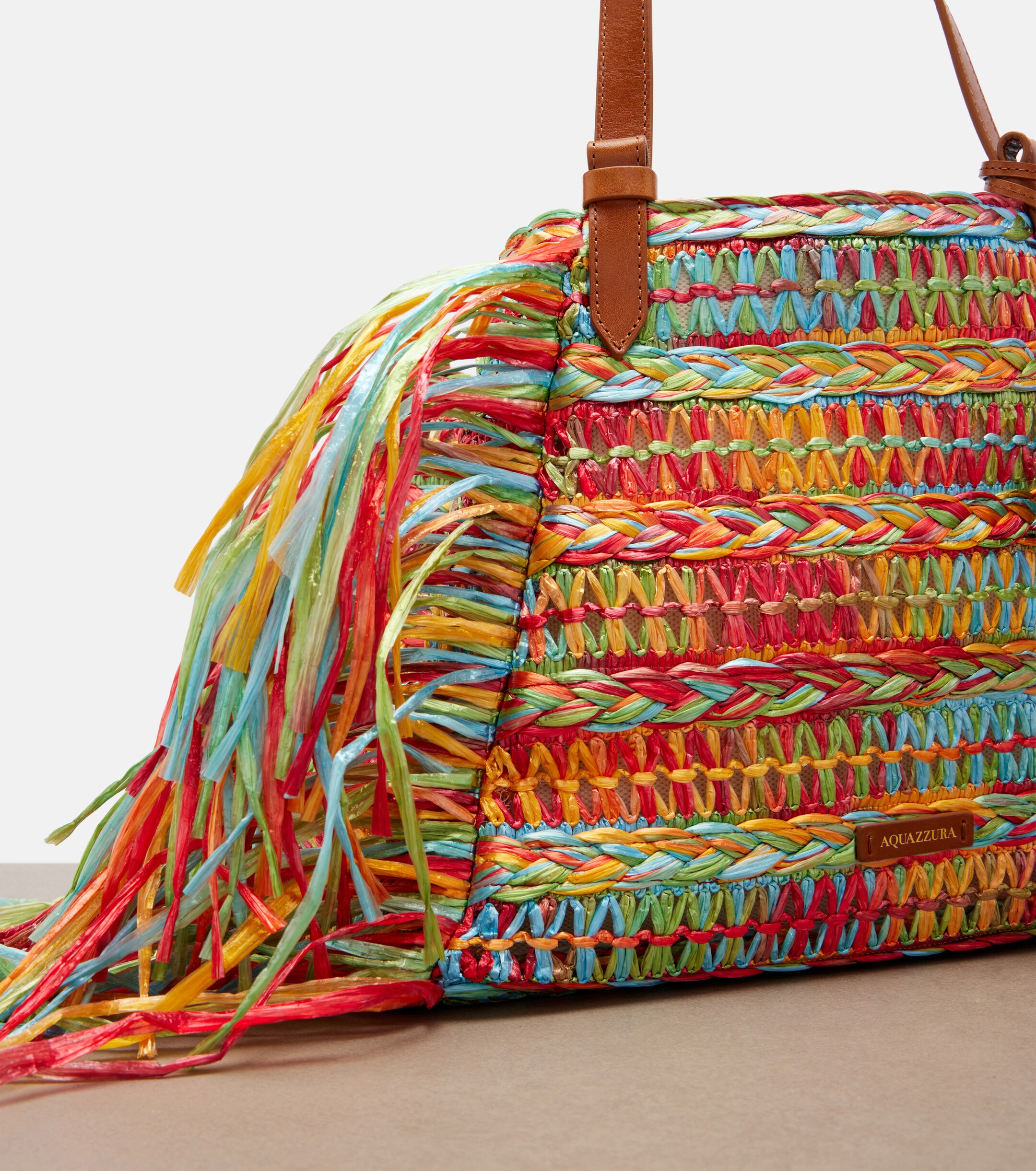 AQUAZZURA Trancoso fringed raffia tote bag