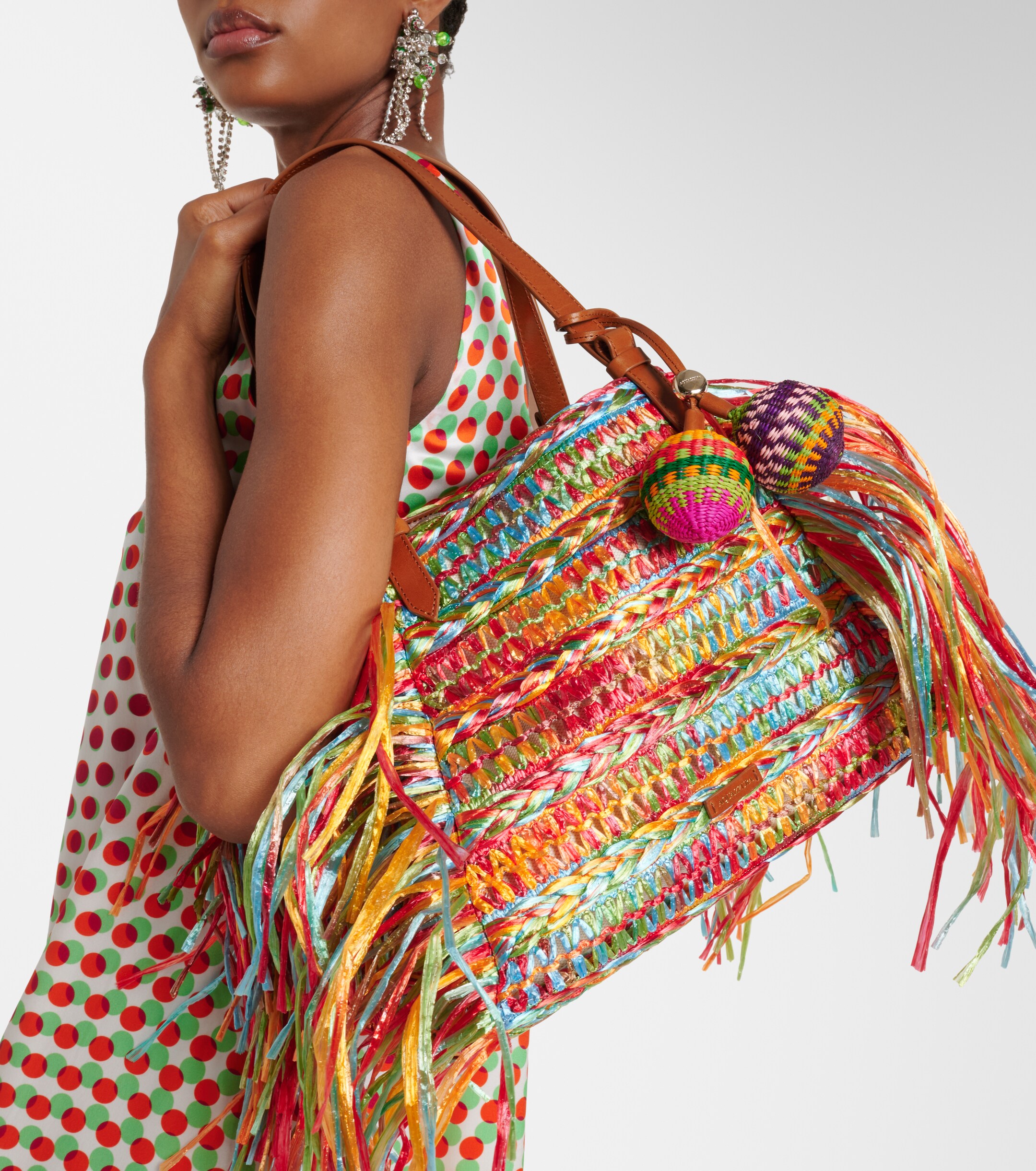 AQUAZZURA Trancoso fringed raffia tote bag