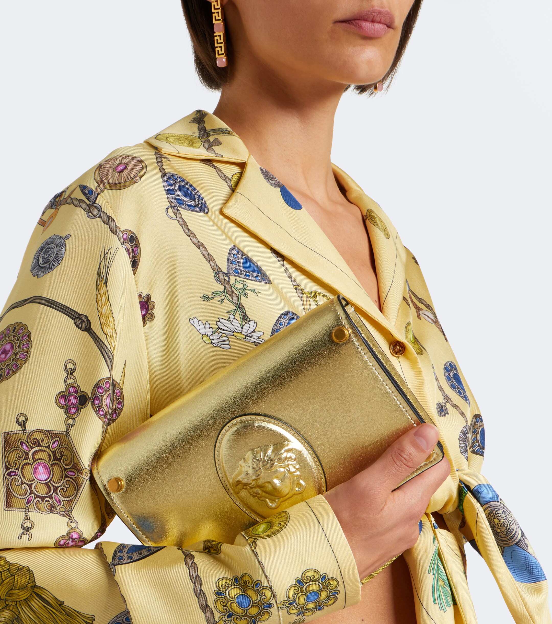 Versace Medusa Small metallic leather clutch