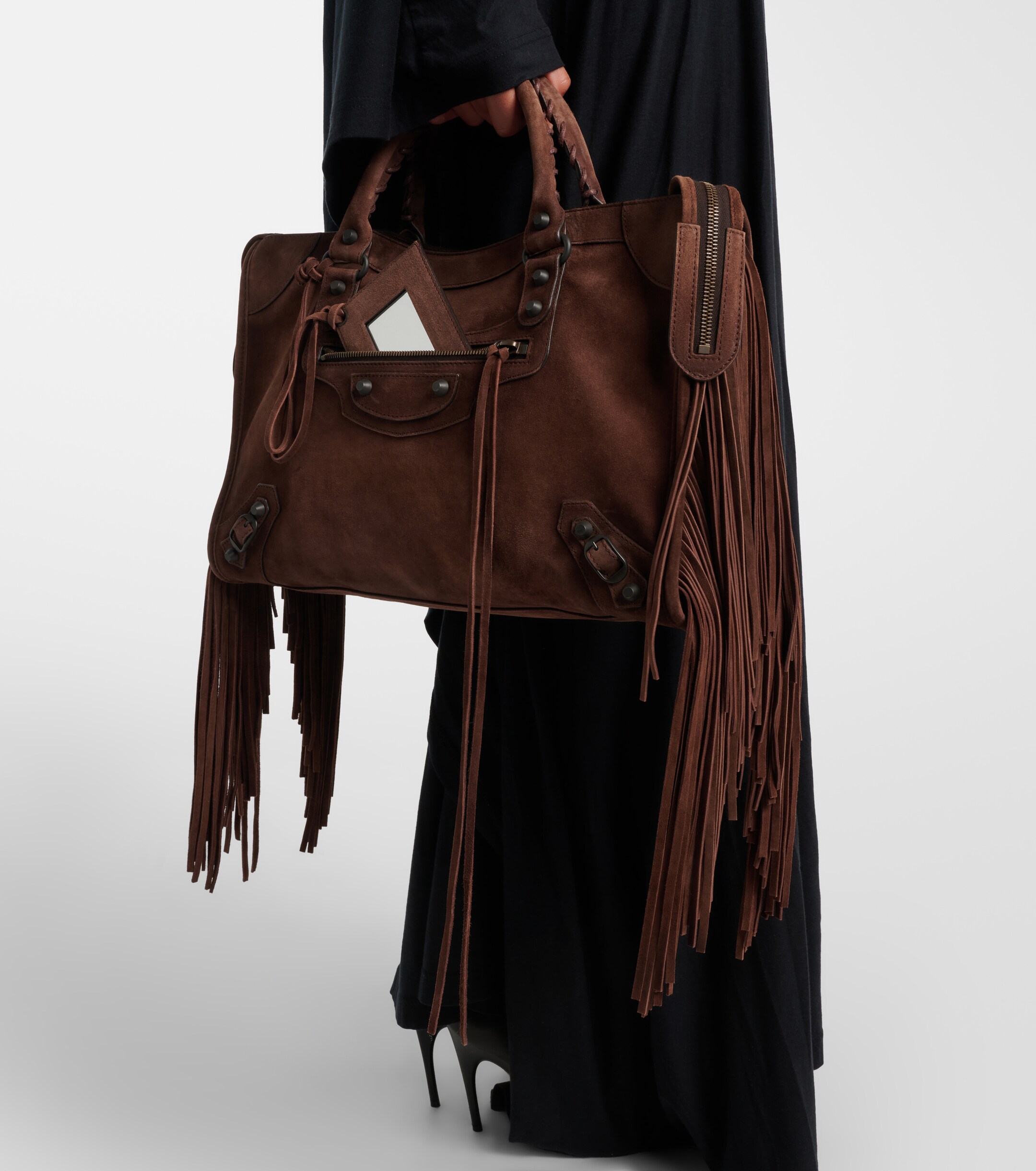Balenciaga Le City Medium suede top-handle bag