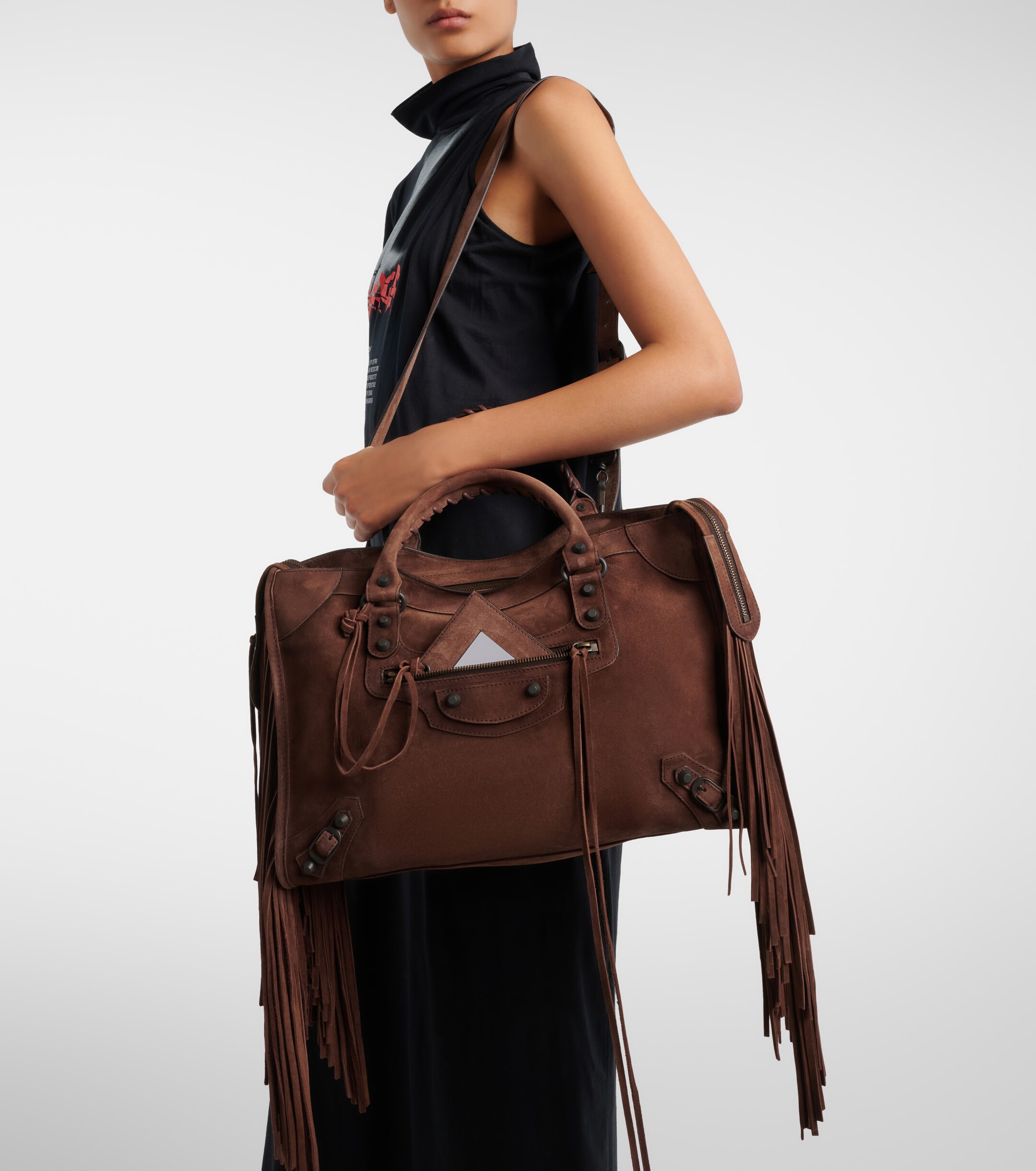 Balenciaga Le City Medium suede top-handle bag