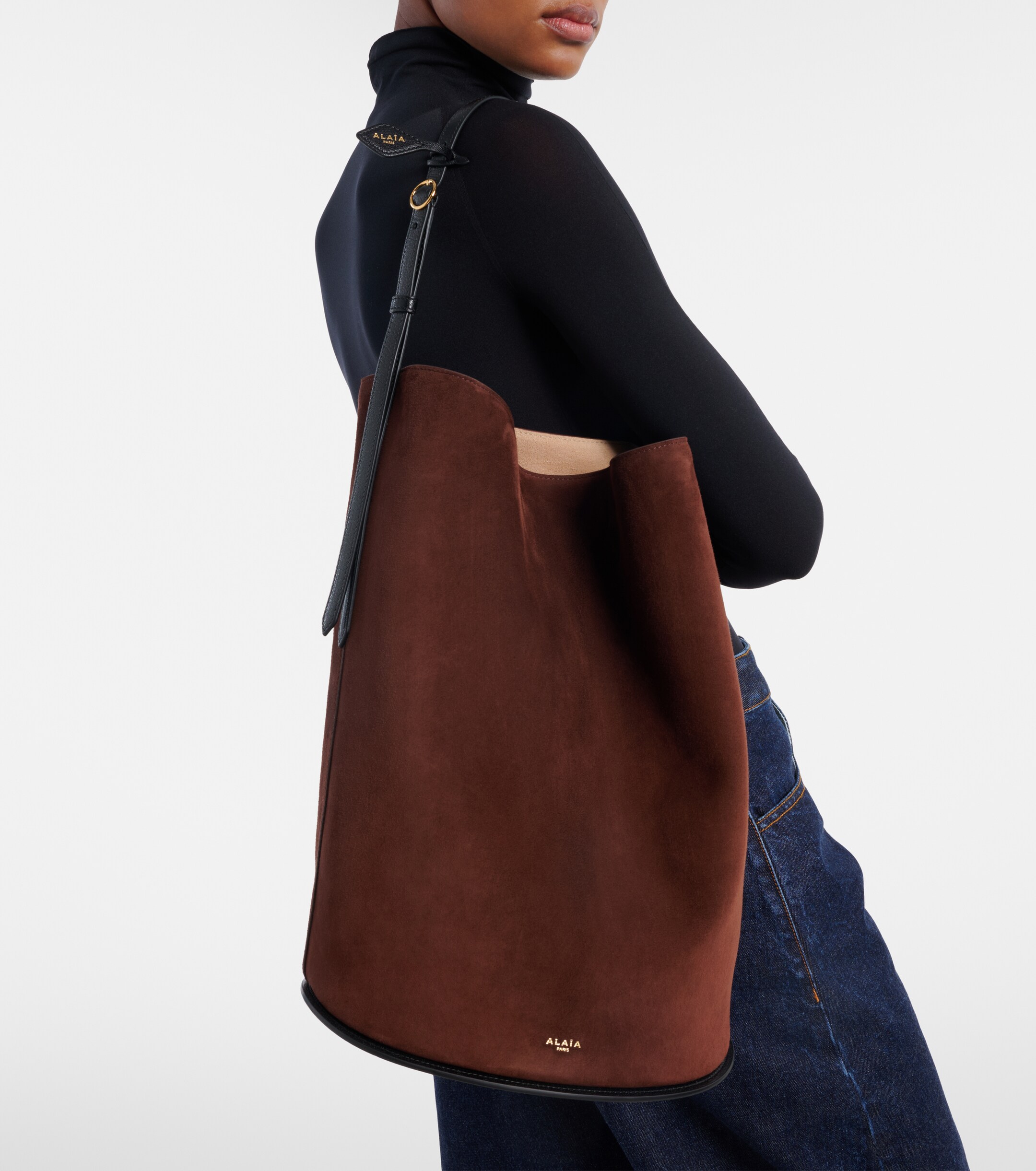 Alaïa Hip Large leather-trimmed suede bucket bag