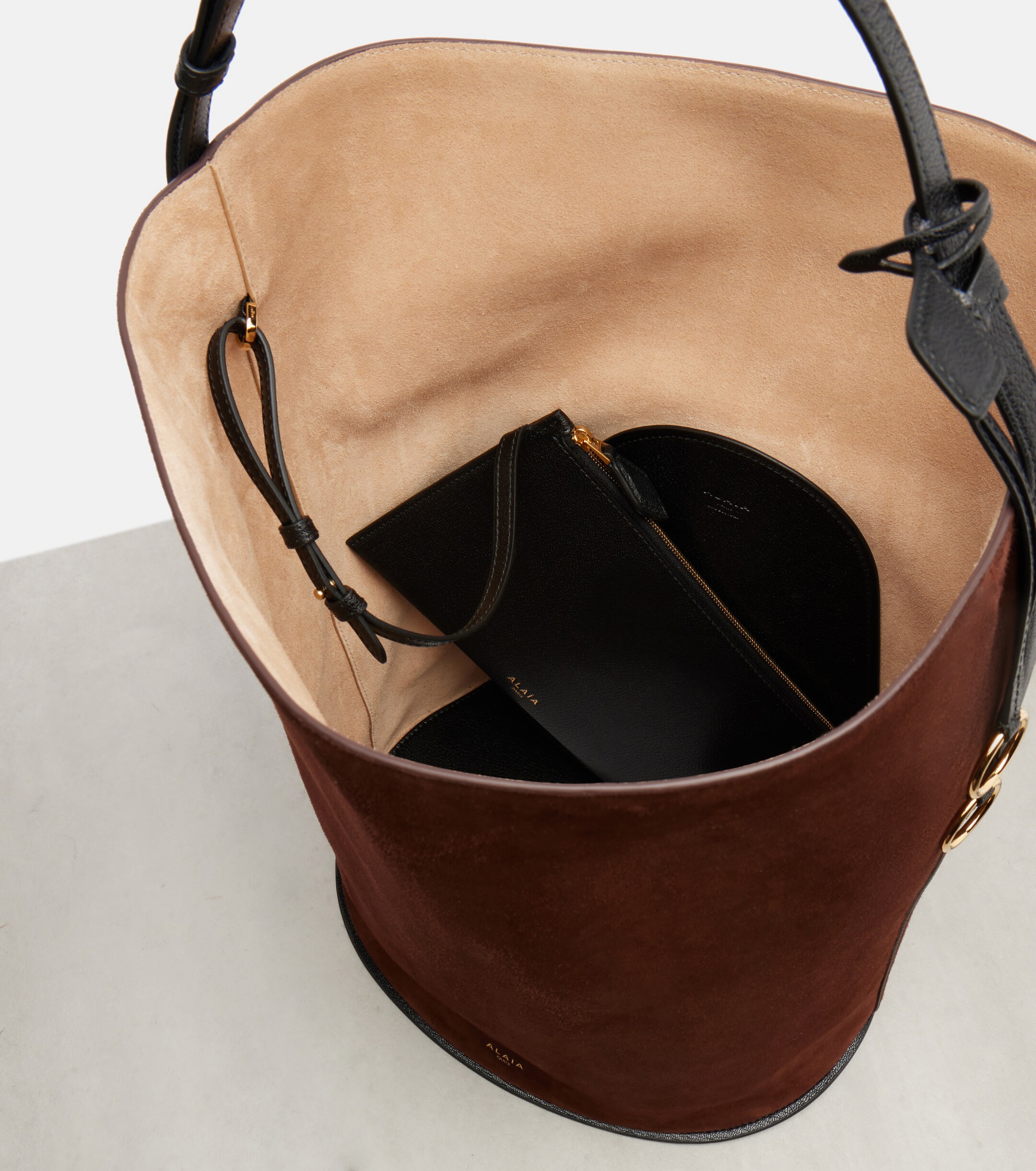 Alaïa Hip Large leather-trimmed suede bucket bag