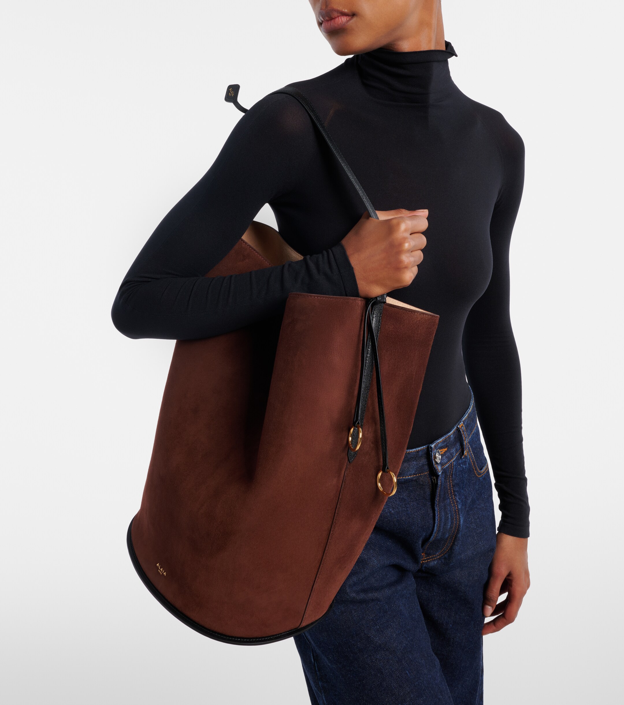 Alaïa Hip Large leather-trimmed suede bucket bag