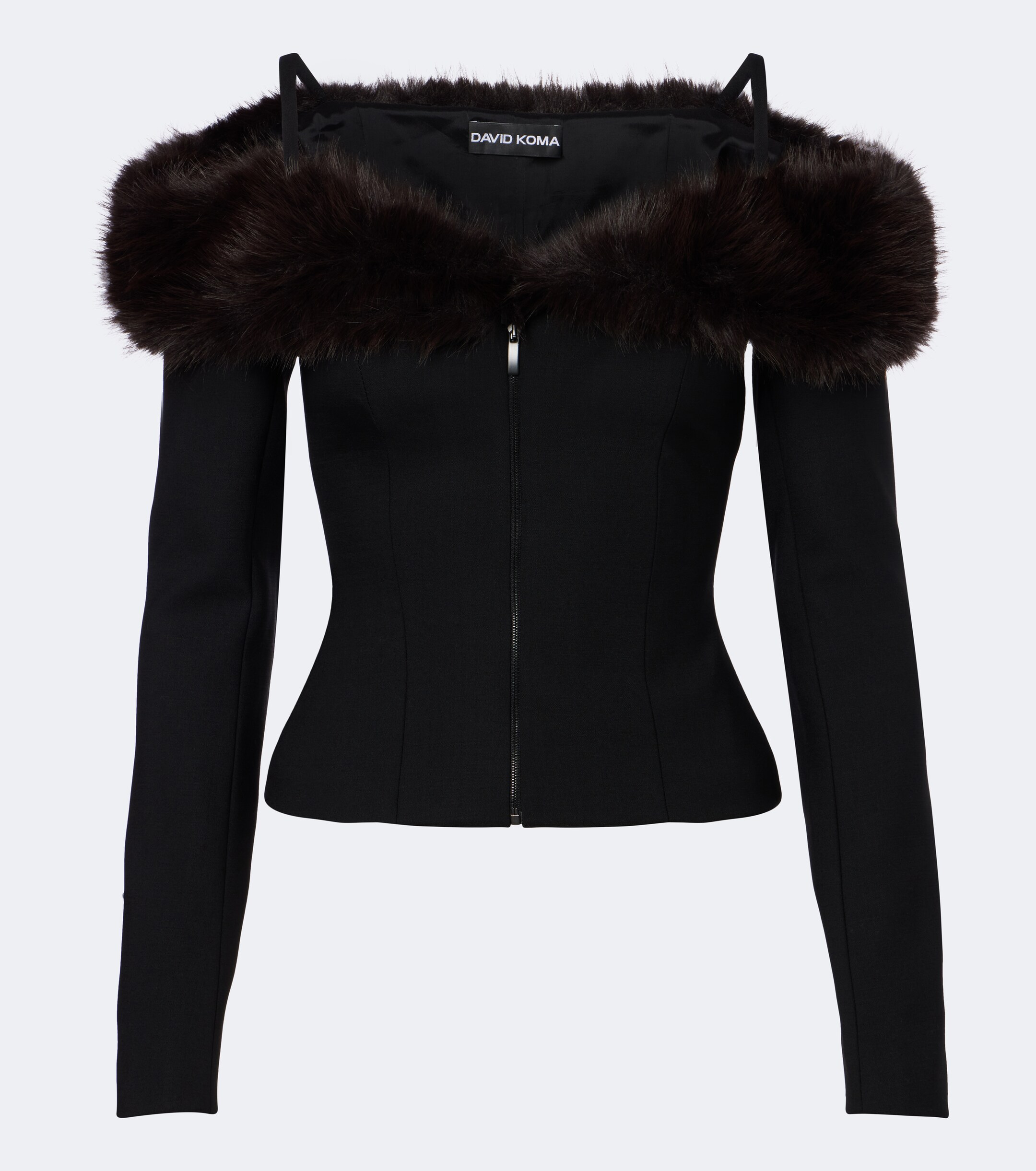 David Koma David Koma Off-shoulder wool-blend zip-up top