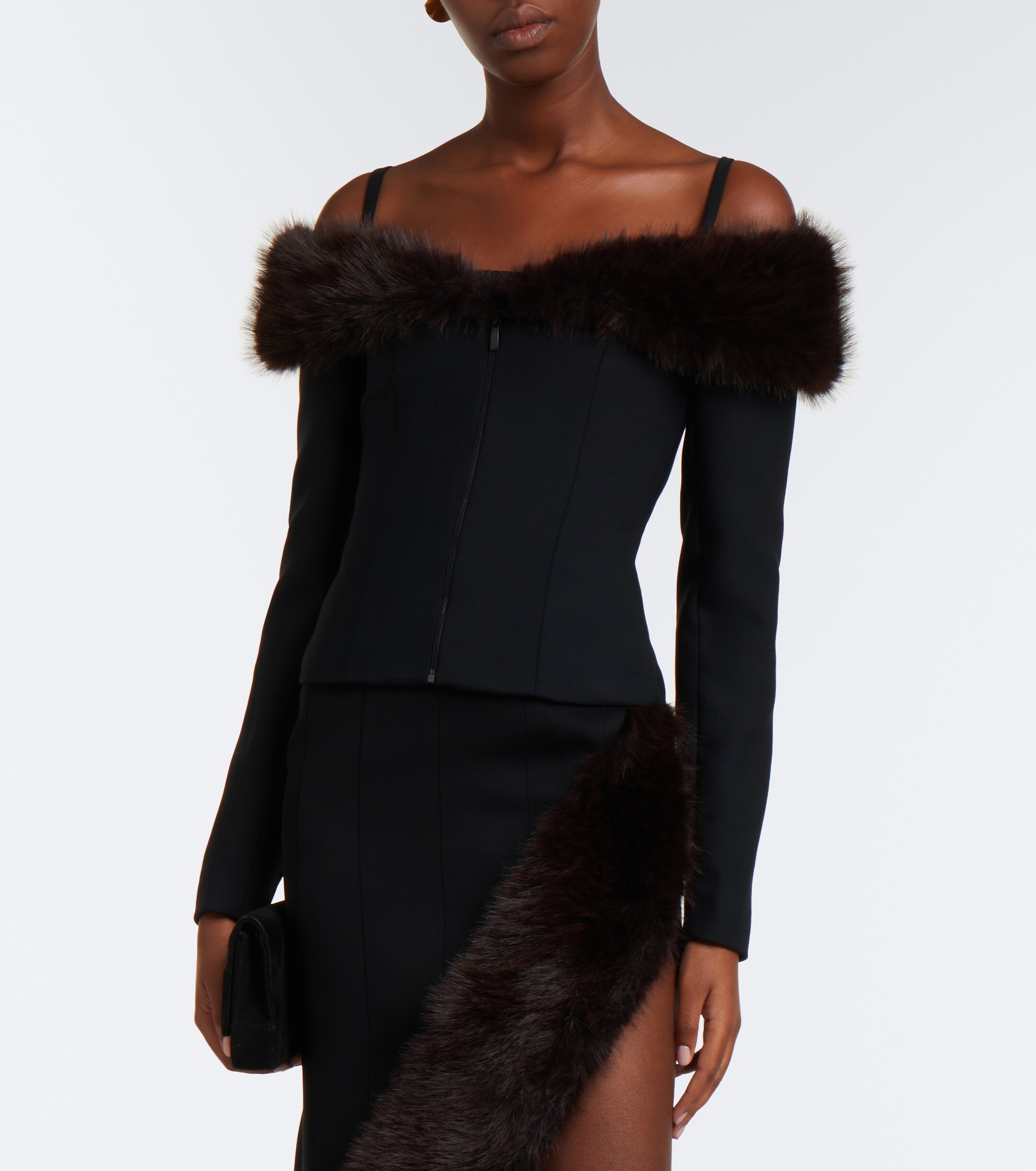 David Koma David Koma Off-shoulder wool-blend zip-up top